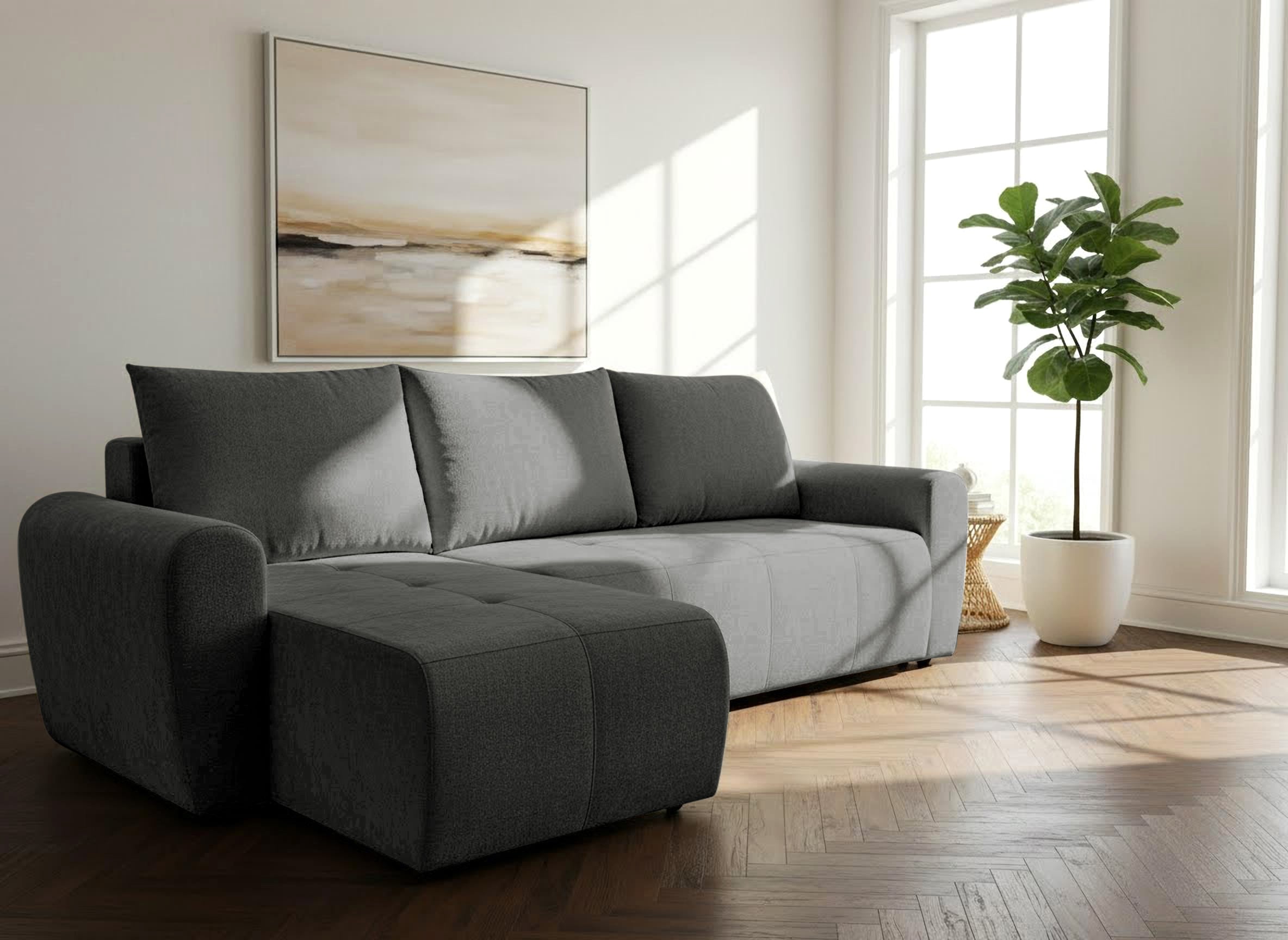 Home affaire Ecksofa »Nortrud-Chester, 241 cm, L-Form, mit Schlaffunktion u. Bettkasten« Recamiere rechts / links montierbar, Steppung, Feinstruktur-Bezug