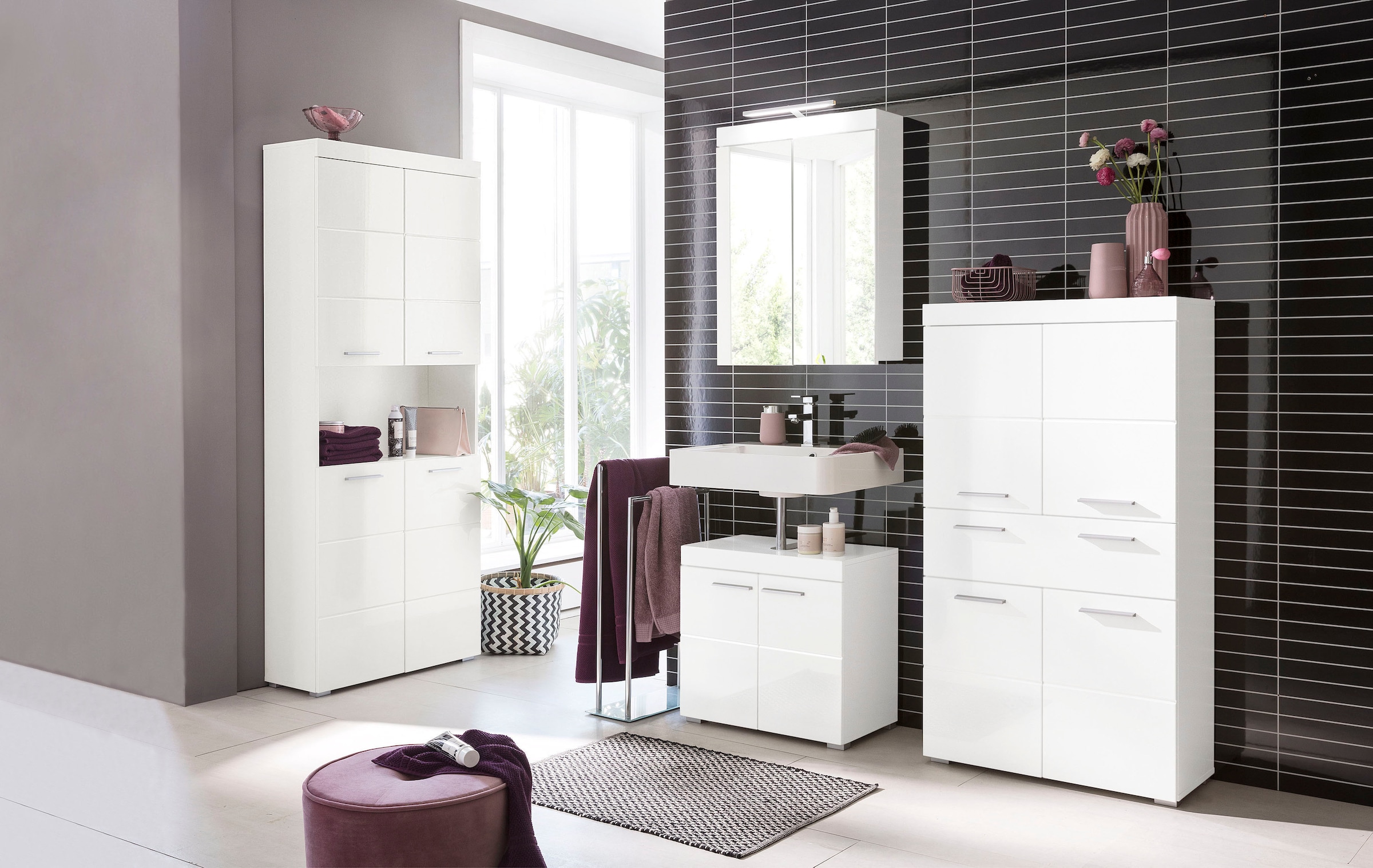 welltime Hochschrank »Avena« Badschrank 4-türig mit o. Fach und 4 Einlegeböden - B/T/H 73/31/190 cm