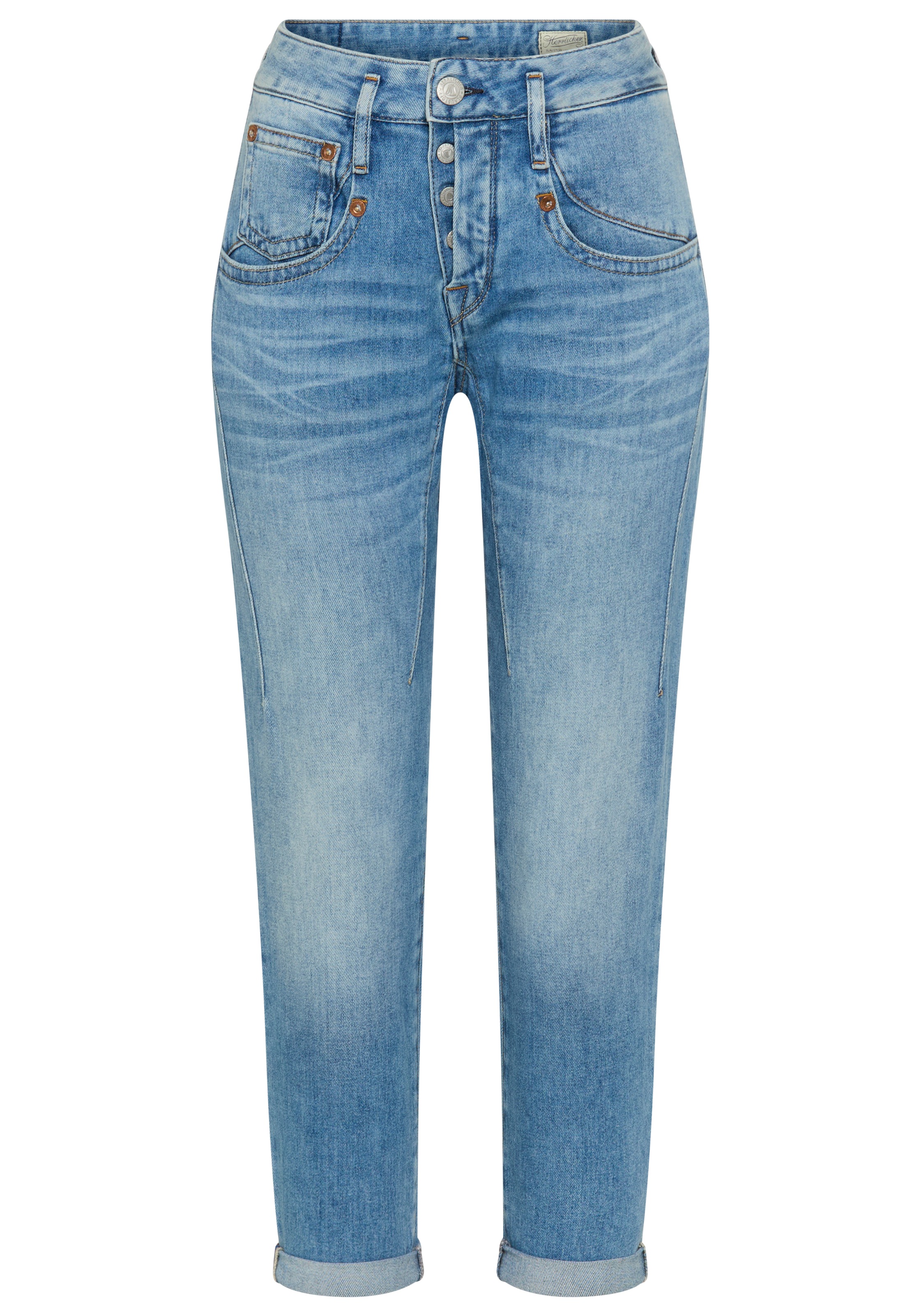 Herrlicher Boyfriend-Jeans »Shyra Cropped Denim Stretch« mit Abnähern, Umschlagsaum