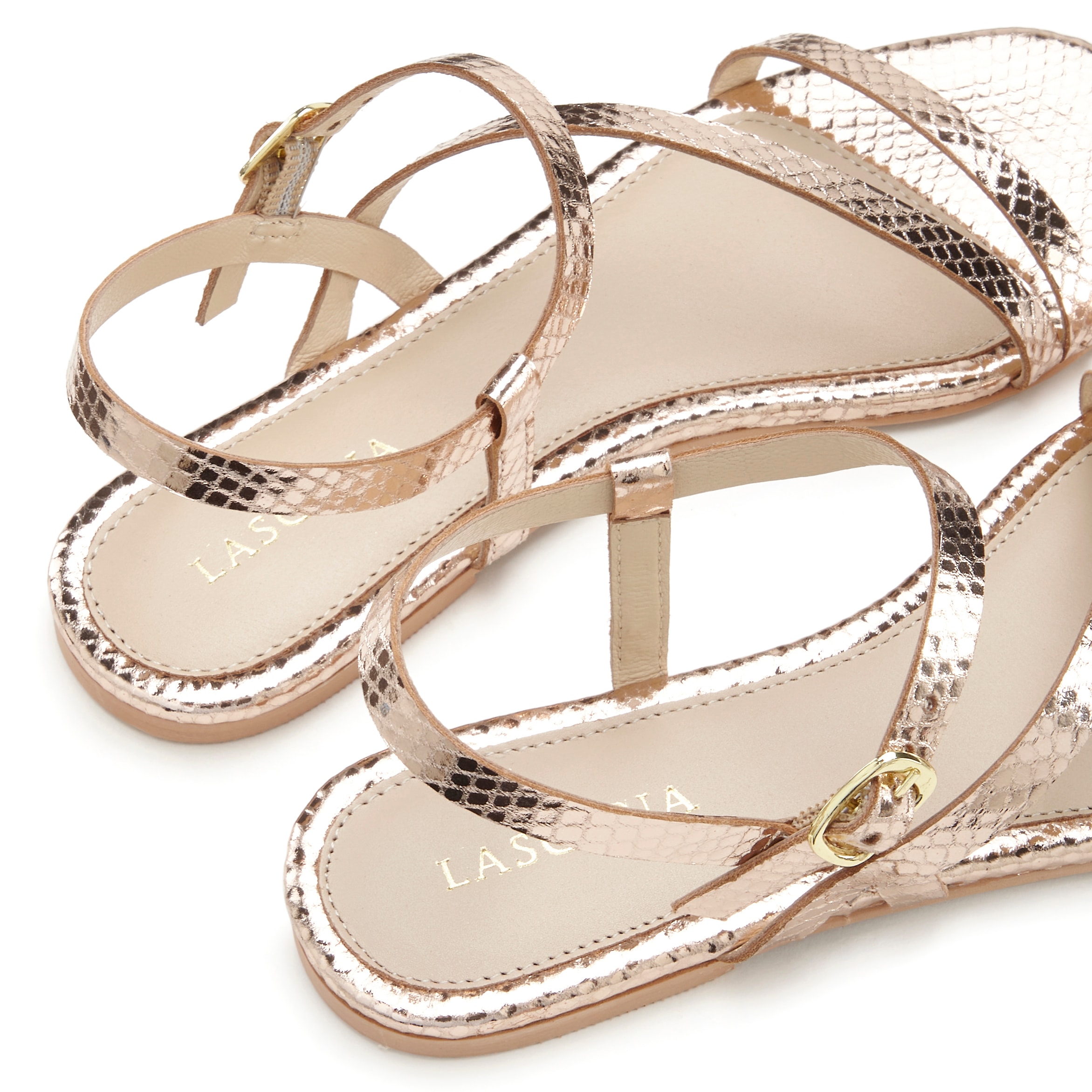 LASCANA Sandale »Sommerschuh«, Sandalette, Sommerschuh aus Leder mit modischer Metallic-Optik