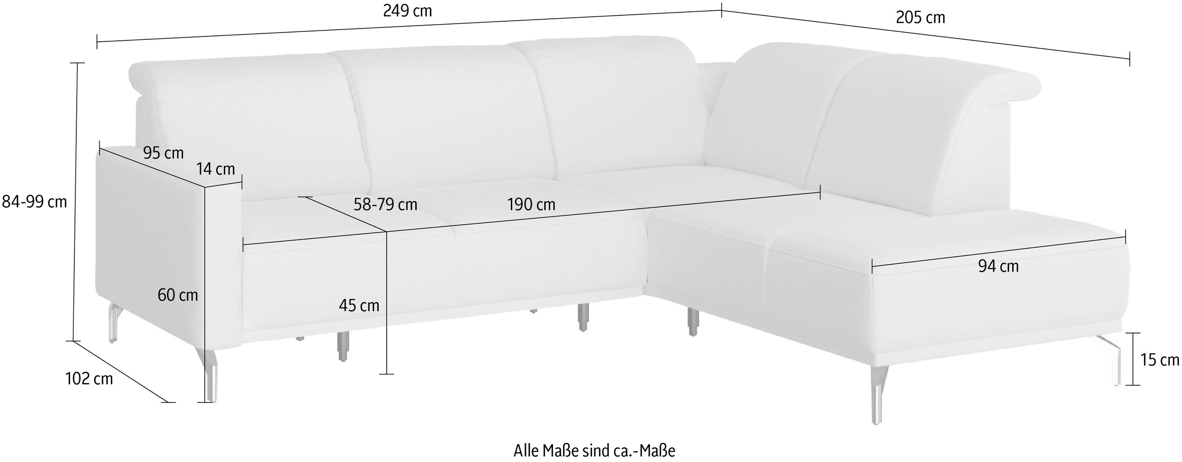 sit&more Ecksofa »Bailando L-Form«, wahlweise mit Kopfteilverstellung und Vorziehsitz, motorisch