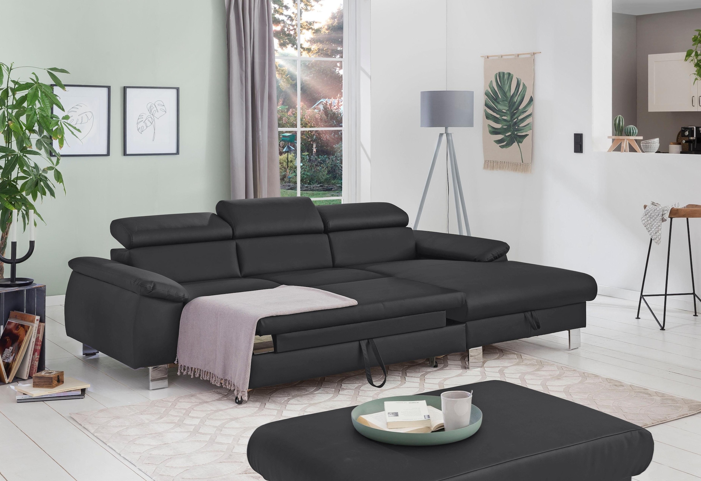 COTTA Ecksofa Komaris, Ecksofa, wahlweise mit RGB-LED-Beleuchtung und Bettfunktion/Bettkasten
