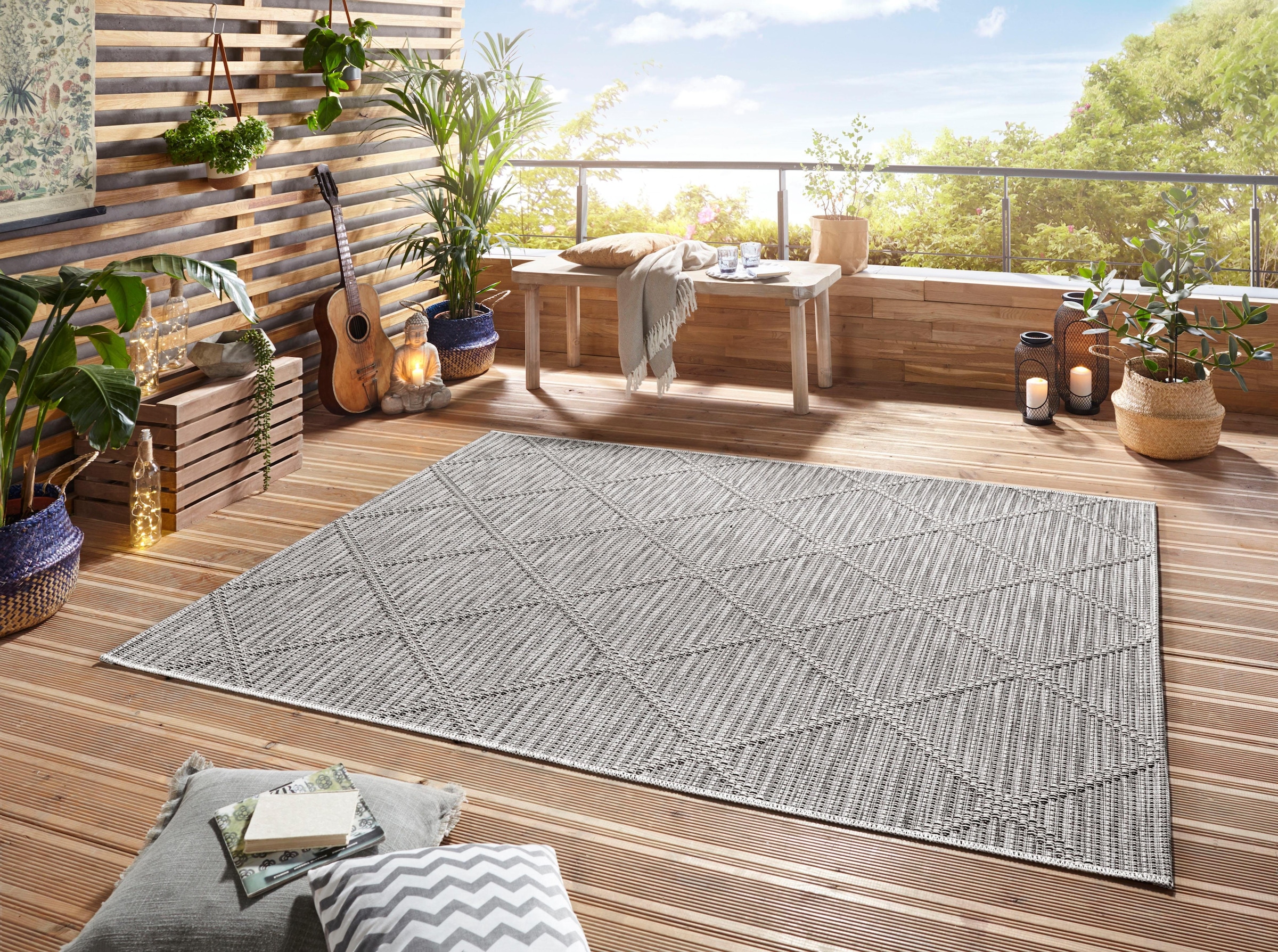 ELLE DECORATION Teppich »Yonne«, rechteckig, 4 mm Höhe, In-und Outdoor geeignet, Strapazierfähig und pflegeleicht, Flachgewebe
