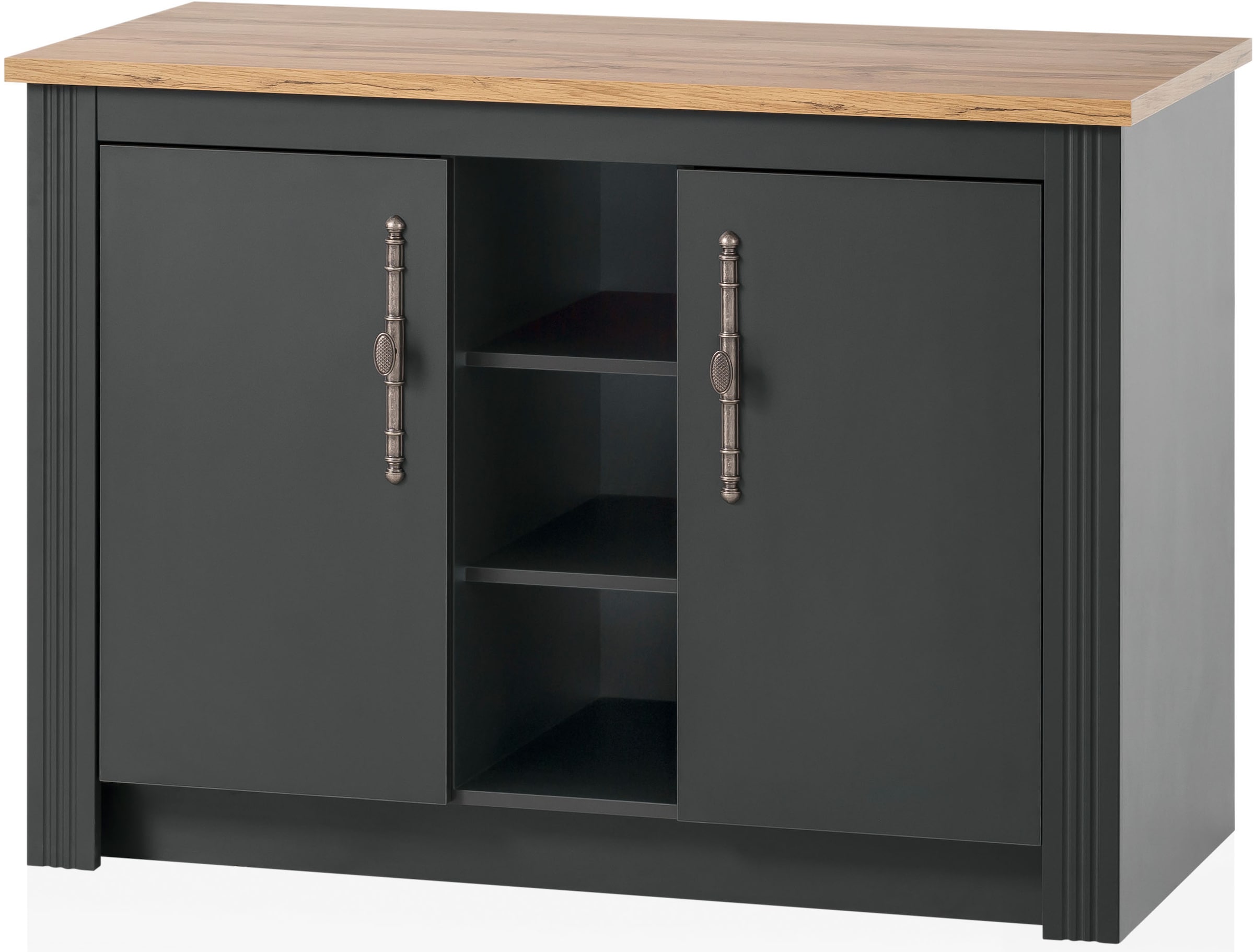 KOCHSTATION Küchenzeile »KS-Westminster, Pantryküche im Landhaus Stil, hochwertige Metallgriffe«, (Set), Breite 257 cm, Kommode, Wandpaneel, Stauraumschrank, Herdumbau