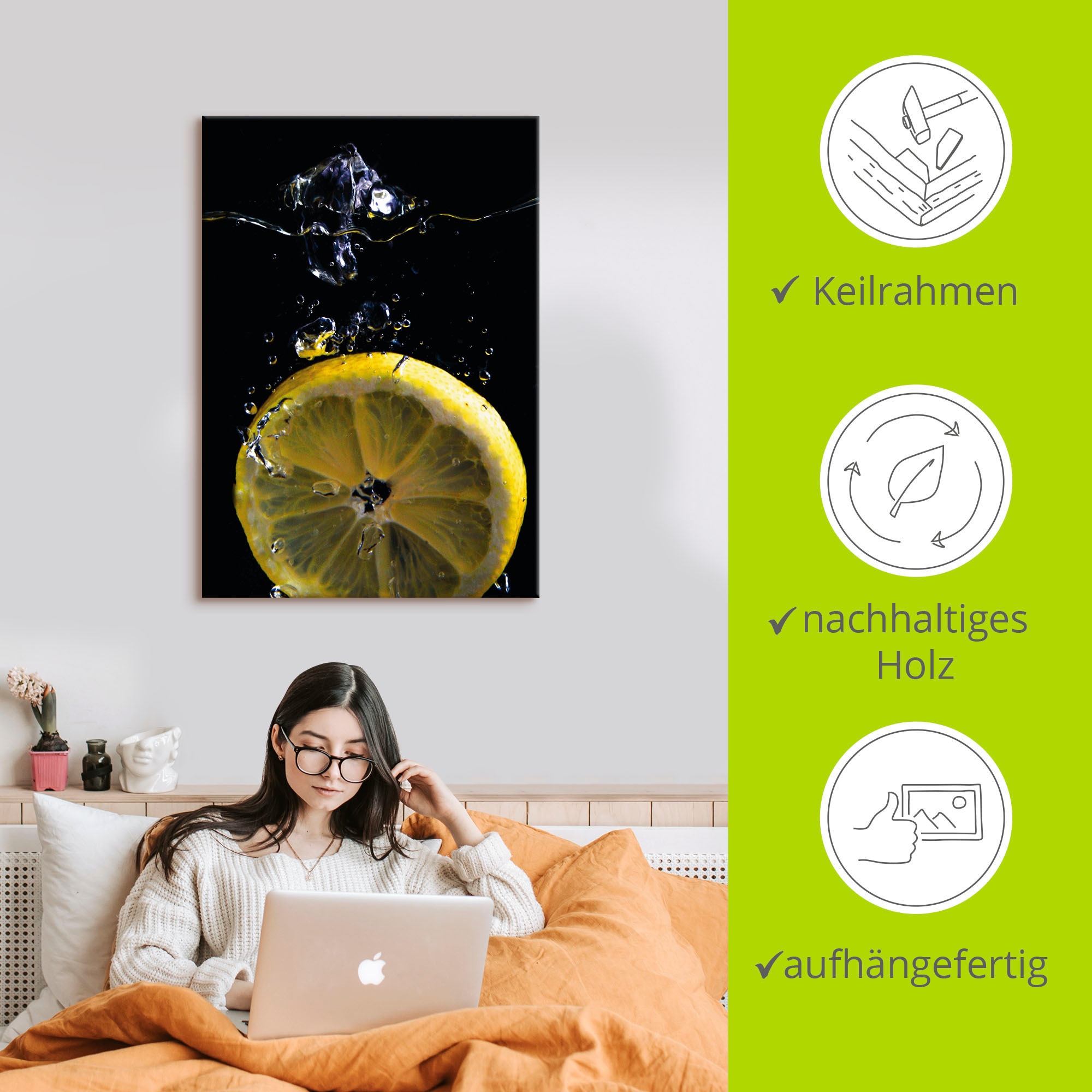 Artland Wandbild »Zitrone«, Lebensmittel, (1 St.), als Alubild, Outdoorbild, Leinwandbild, Poster in verschied. Größen
