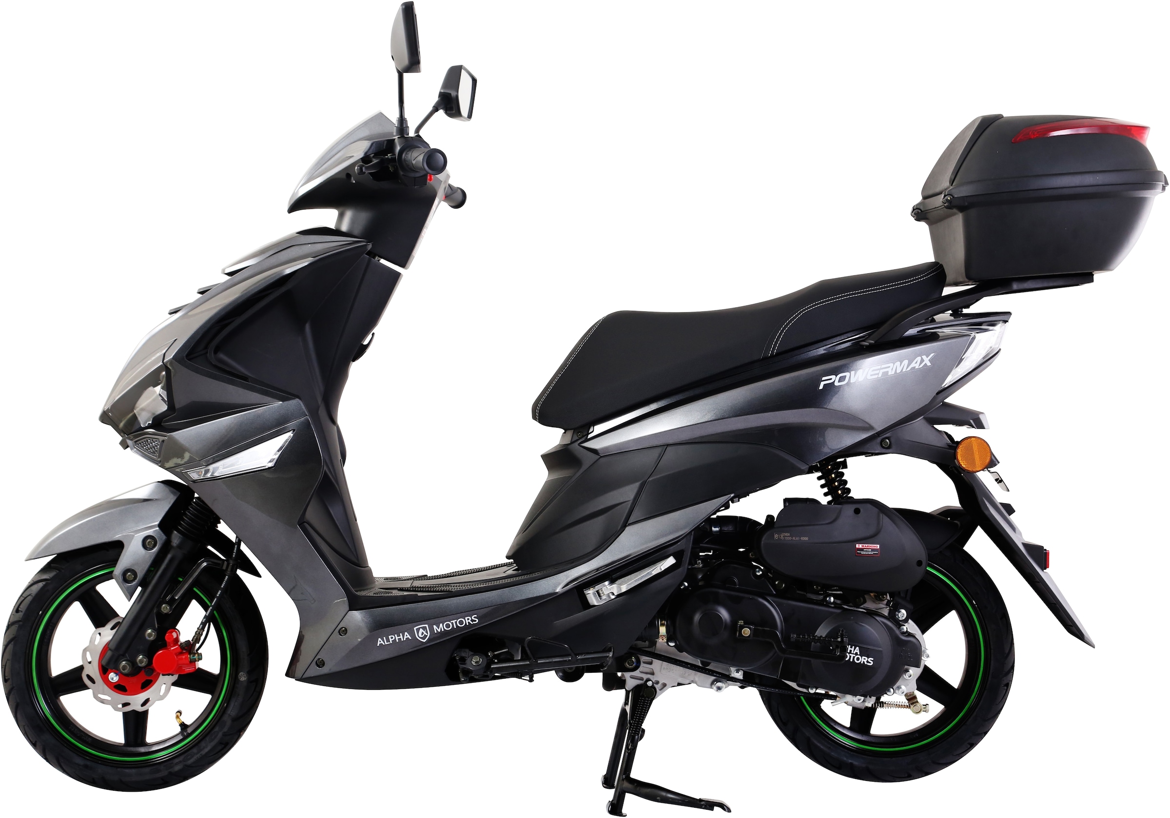 Alpha Motors Mofaroller »Powermax 50 ccm 25 kmh EURO 5 dunkelgrau (mit/ohne Topcase)«, 50 cm³, 25 km/h, Euro 5, 2,6 PS