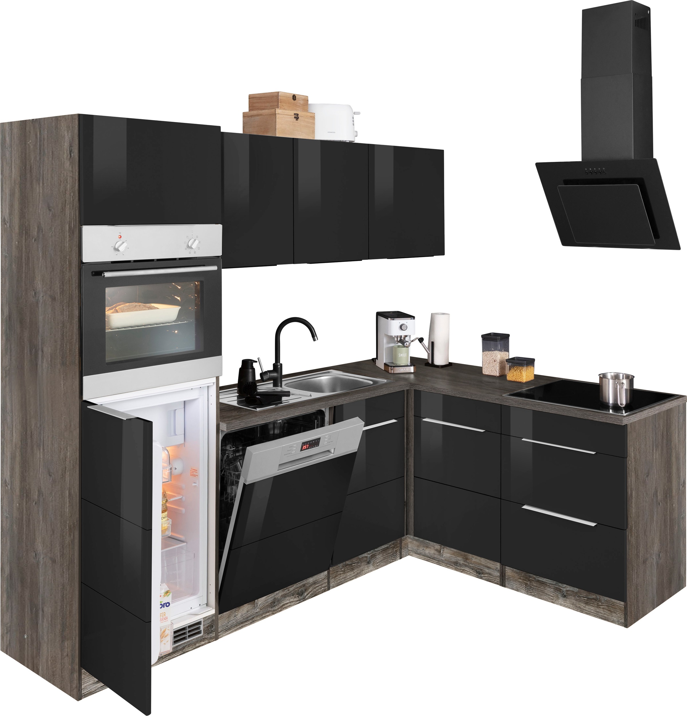 KOCHSTATION Winkelküche »KS-Brindisi Stellbreite 230/170 cm«, wahlweise mit E-Geräten und Induktion, mit MDF-Fronten