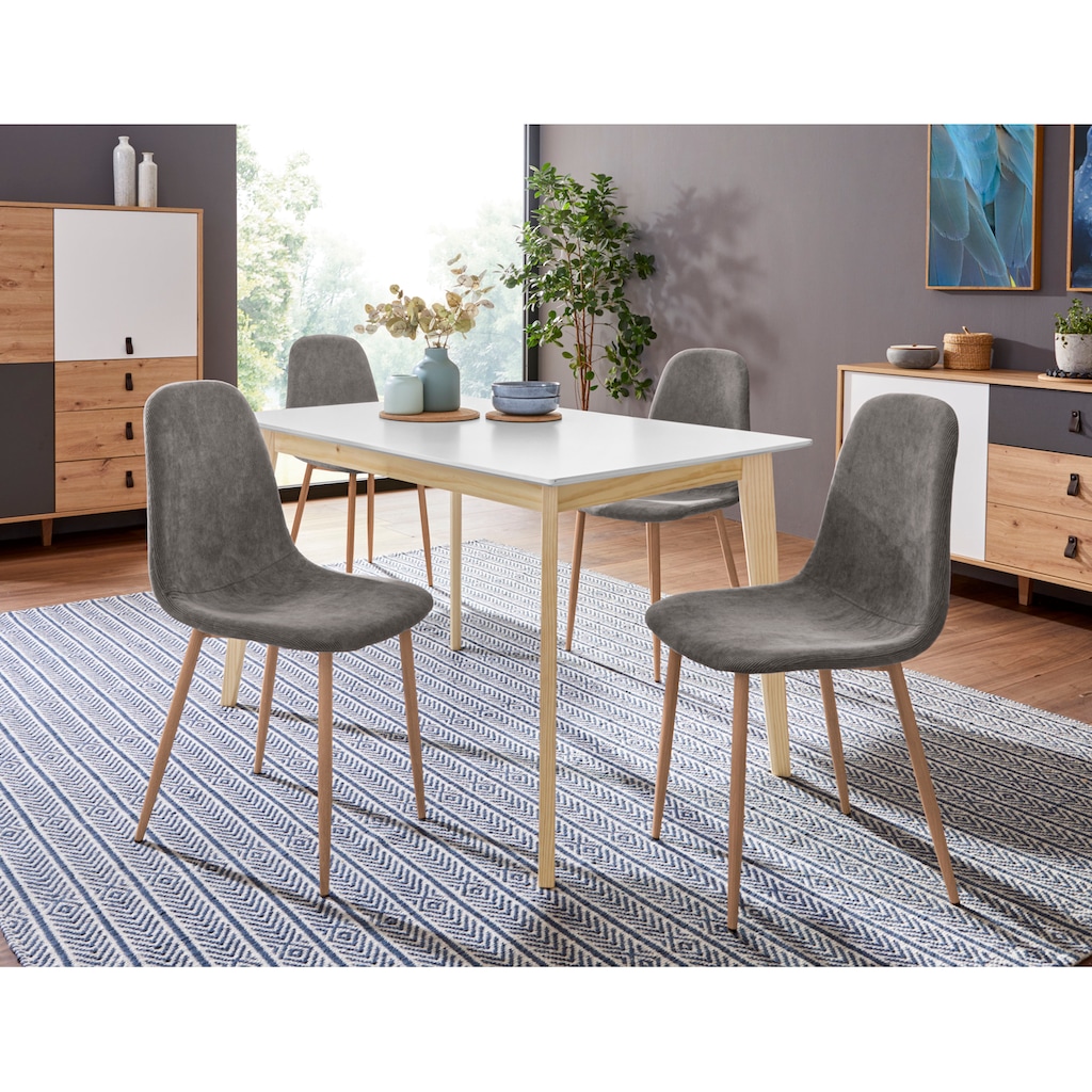 Homexperts Essgruppe »Kaitlin Tischgruppe«, (Set, 5 tlg., bestehend aus Esstisch »Kailtin« Breite 120 cm und 4 Stühlen Bezug in Cord)