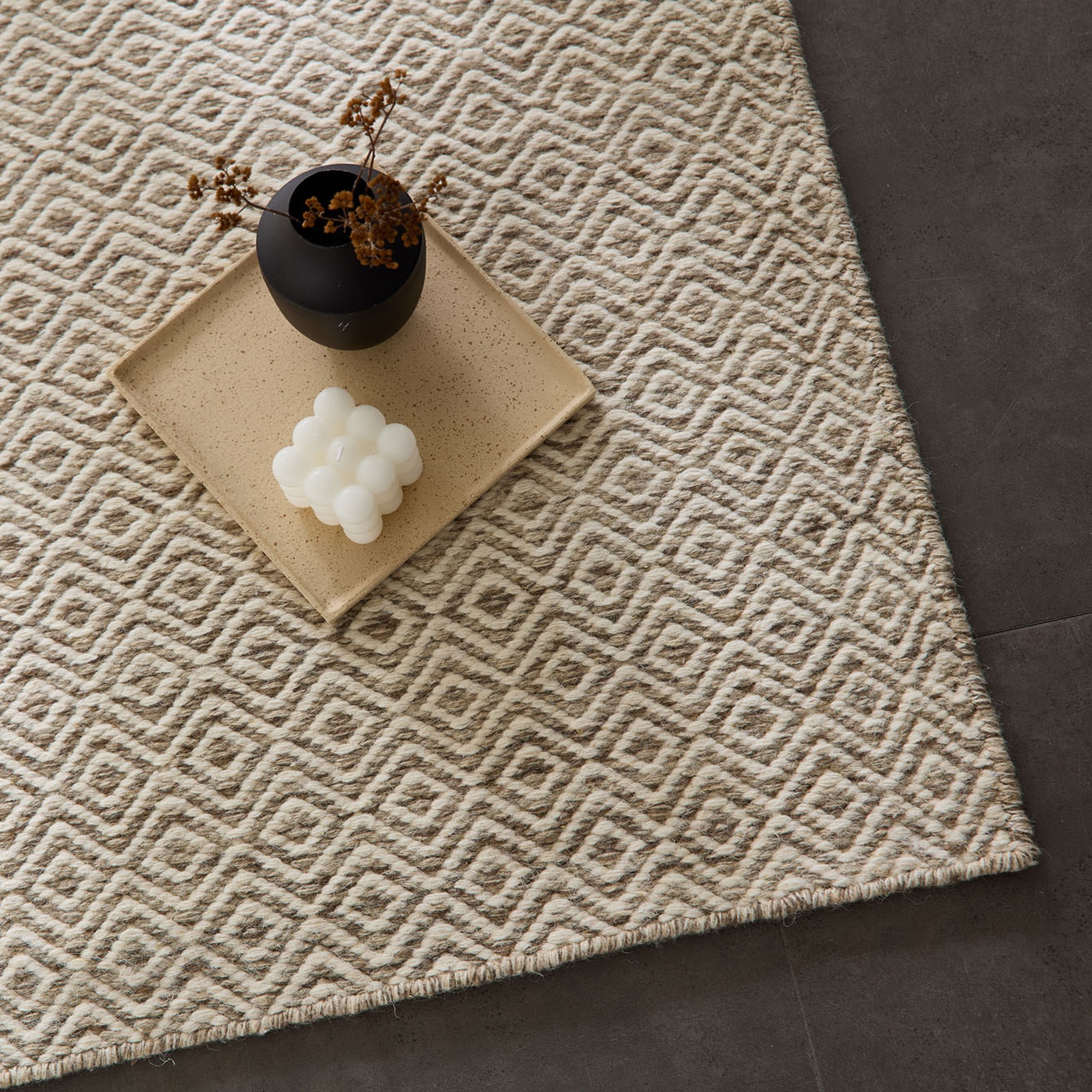 my home Wollteppich »Daoulas«, rechteckig, 10 mm Höhe, Handweb Teppich, reine Wolle, modernes Rauten Muster, Scandi Design