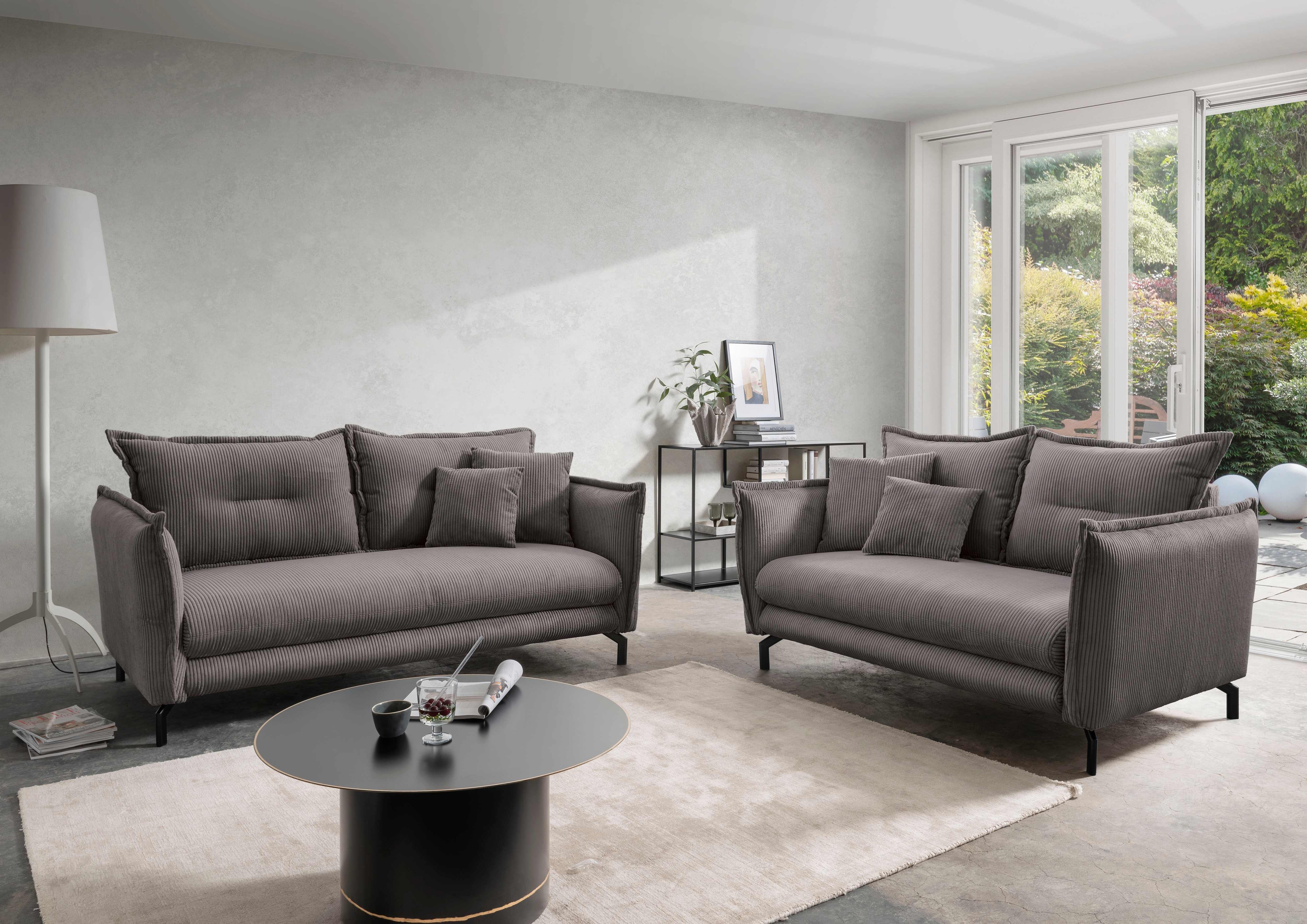 Home affaire Sitzgruppe "Lava modern und bequem, schmale Armlehnen, tolle Detailverarbeitung" 3-Sitzer und 2-Sitzer, 2 tlg. tlg. zwei verschiedene Fußfarben wählbar