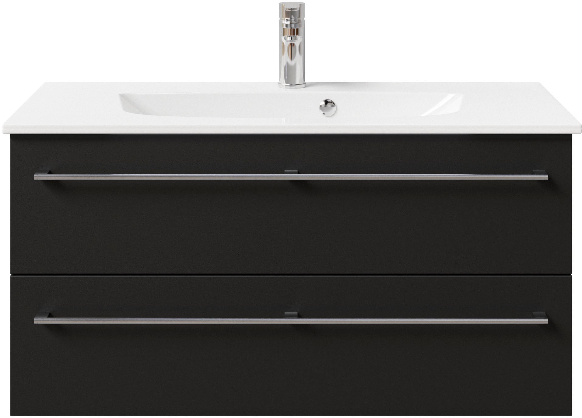 Saphir Waschtisch »Serie 6025 Mineralmarmor-Waschtisch mit Unterschrank, 97 cm breit«, Waschplatz mit 2 Schubladen, hängend, verschiedene Ausführungen