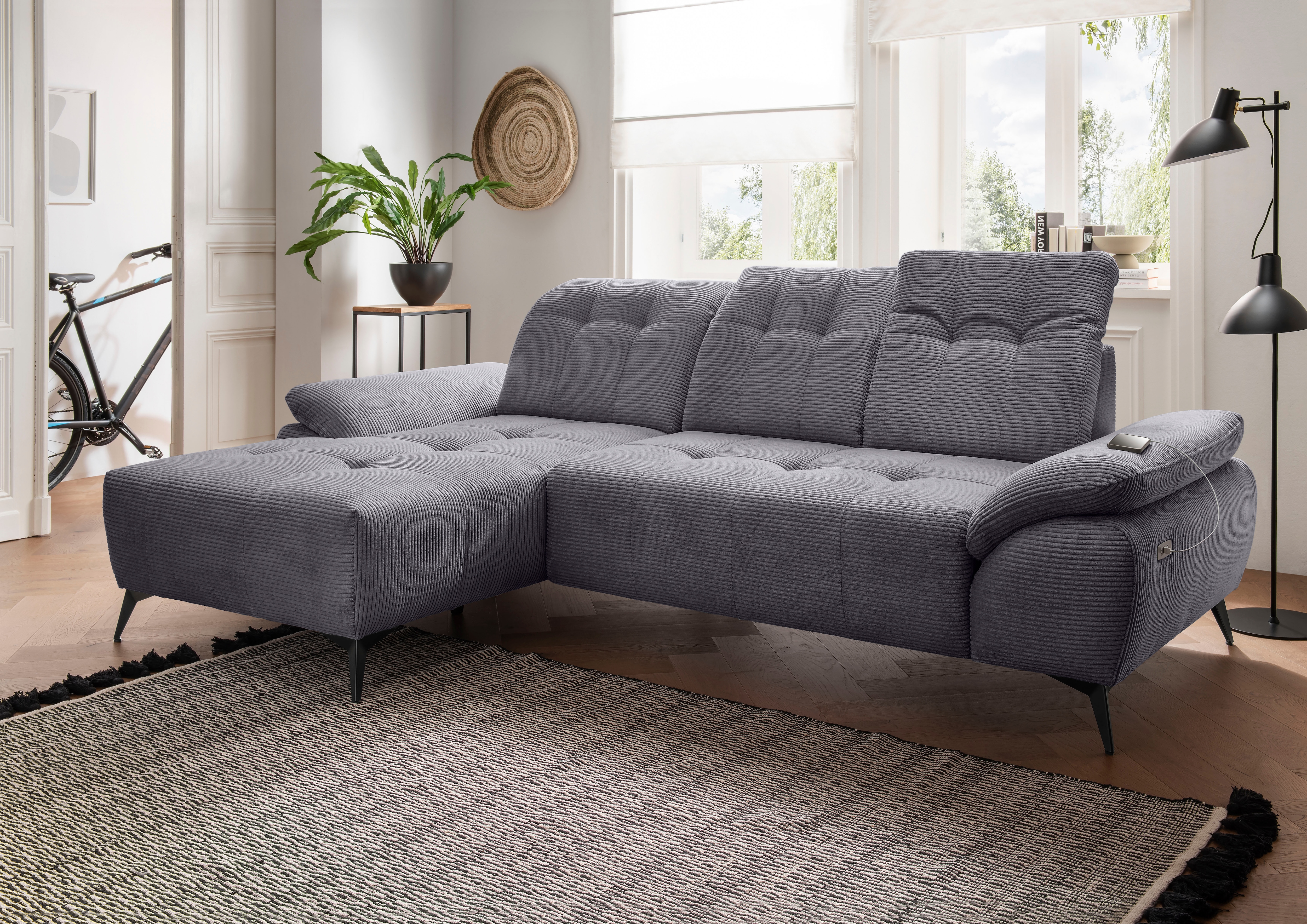 Home affaire "Fiore modern, bequeme Armlehnen, tolle Detailverarbeitung, L-Form" elektrischer Sitzvorschub und Kopfstützen höhenverstellbar