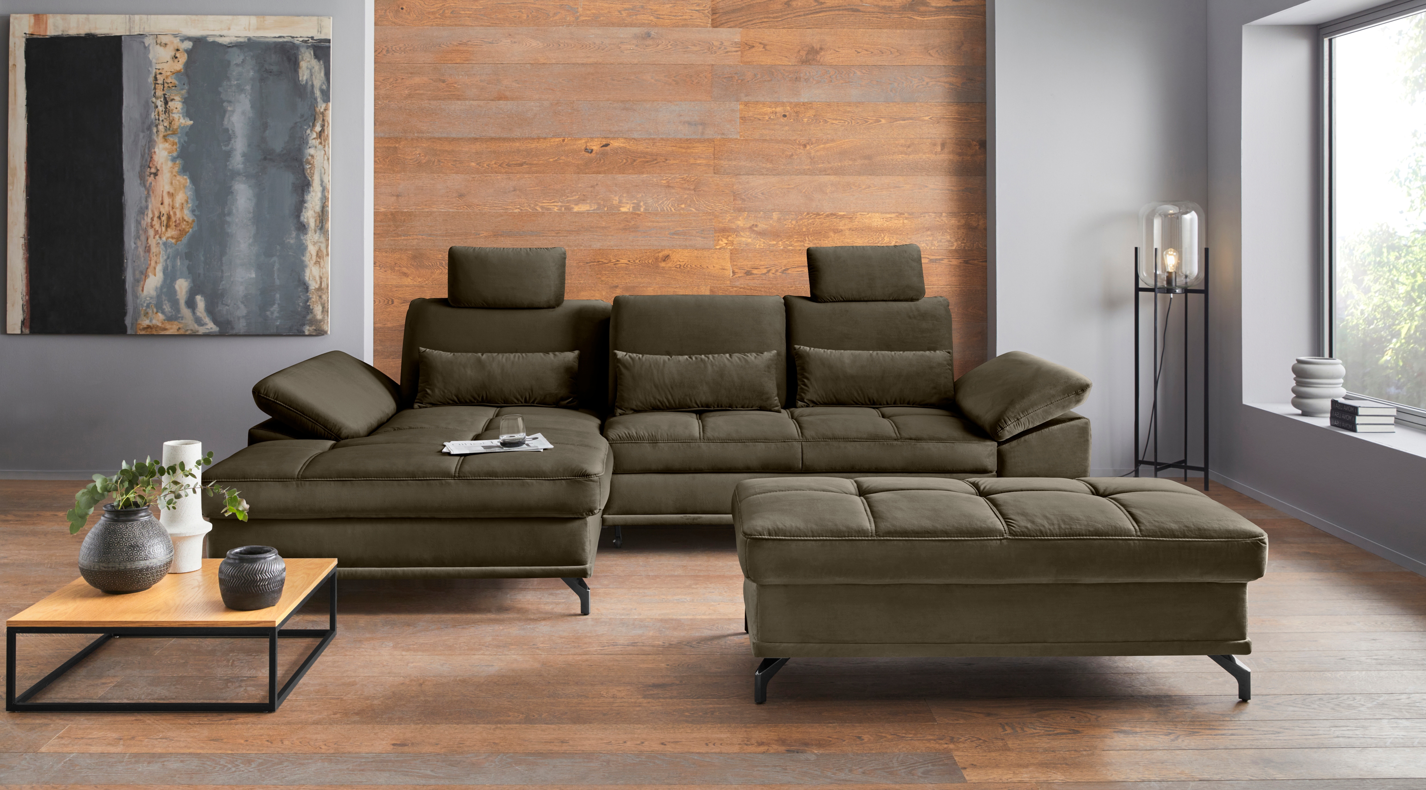 OTTO home Ecksofa "Costello L-Form, B: 301cm, Sitztiefen & Armteilverstellung, Federkern" 3 Nierenkissen, optional Schlaffunktion & Bettkasten