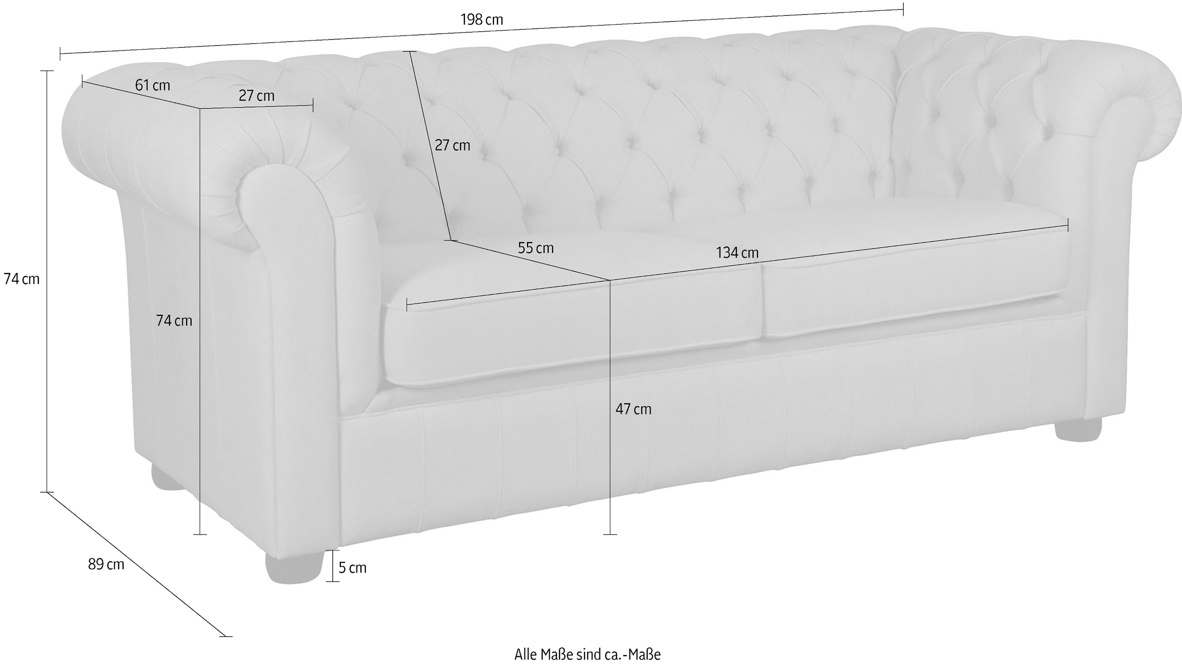 Home affaire 3-Sitzer »CHARENTE, optionale Schlafsofa, Chesterfield-Sofa, Bettfunktion«, mit edler Knopfheftung und typischen Armlehnen, B/T/H 198/89/74 cm