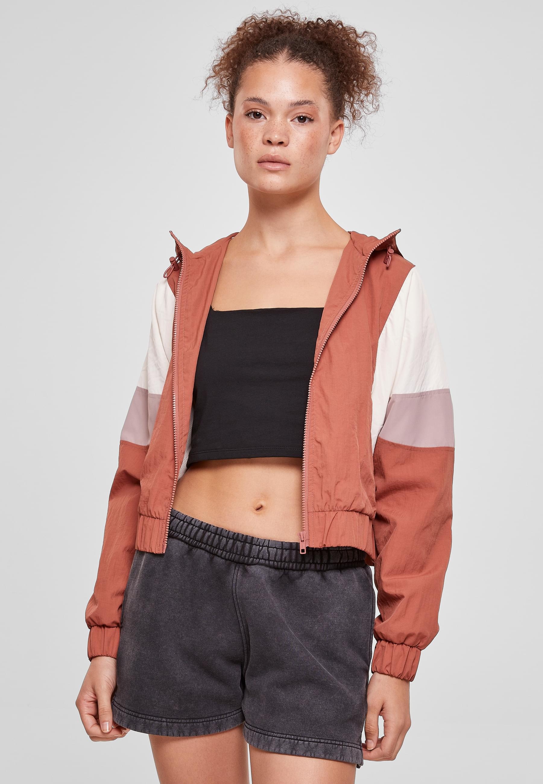 URBAN CLASSICS Allwetterjacke »Urban Classics Damen Ladies Short 3-Tone Crinkle Jacket«, (1 St.), mit Kapuze