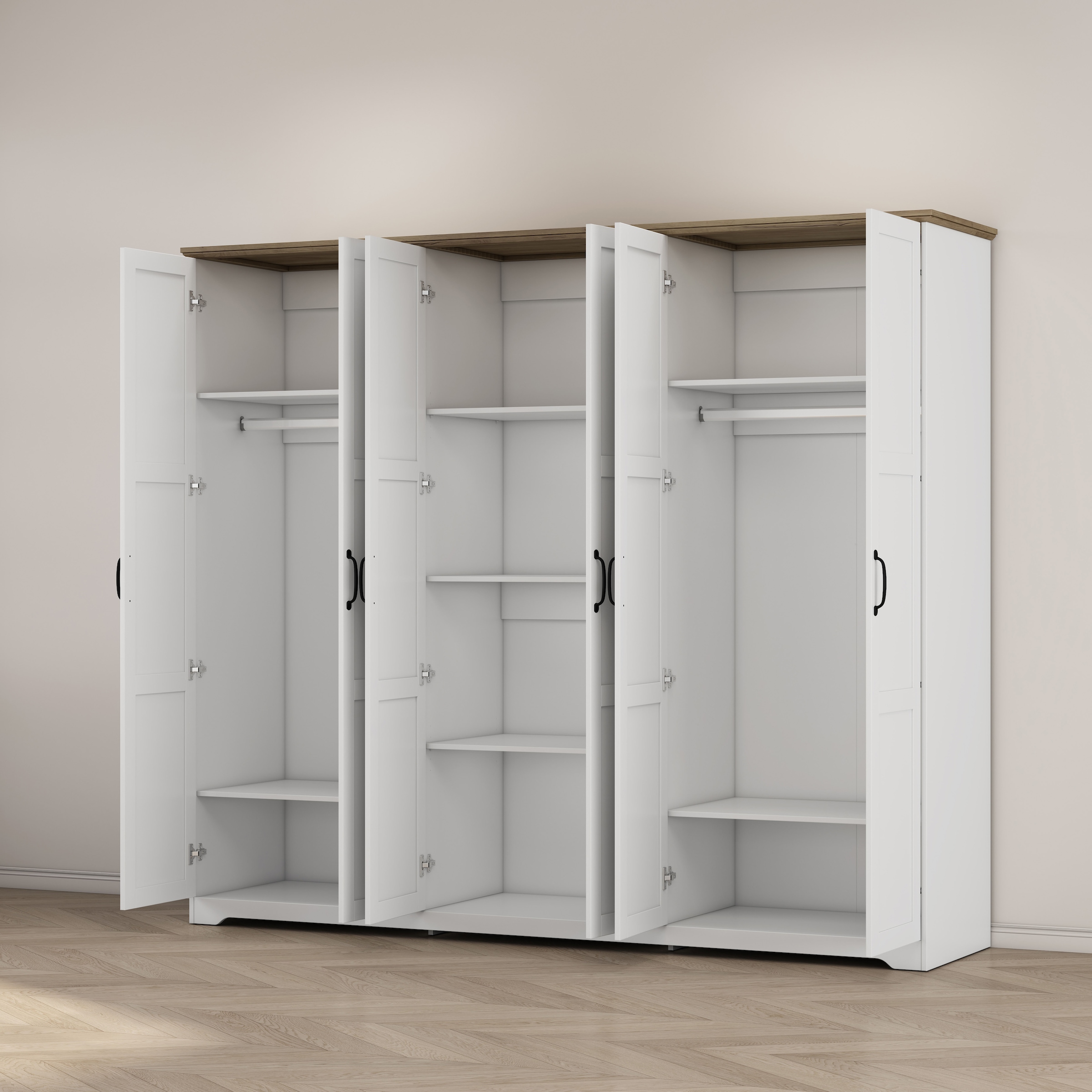 OTTO home Kleiderschrank »Emmilia Schrank Schlafzimmerschrank im Landhaus Design« Mit vielen Einlegeböden und Softclose,  Landhaus Schrank mit  6 Türen Breite 226,5cm Höhe 2m