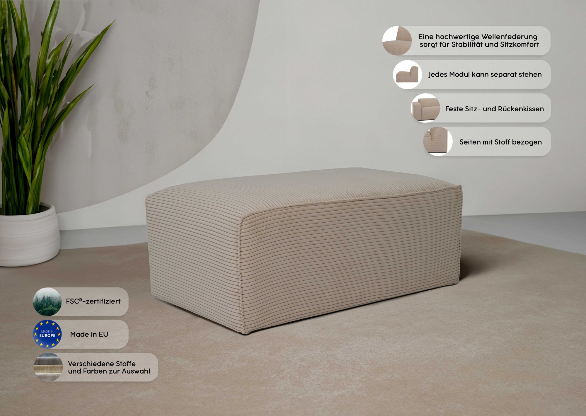 Thumbnail - OTTO home Polsterhocker "Clayton" in einem trendigen Cord-Bezug