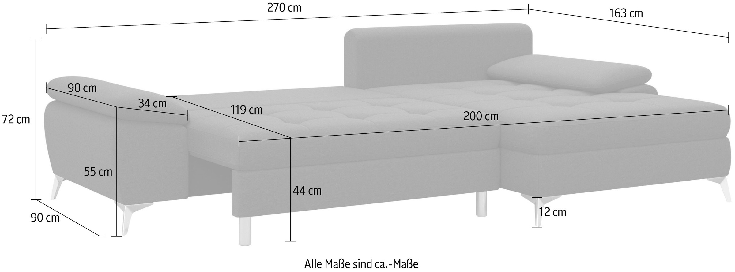 sit&more Ecksofa »Latigo L-Form«, mit Recamiere, wahlweise mit Bettfunktion und Bettkasten