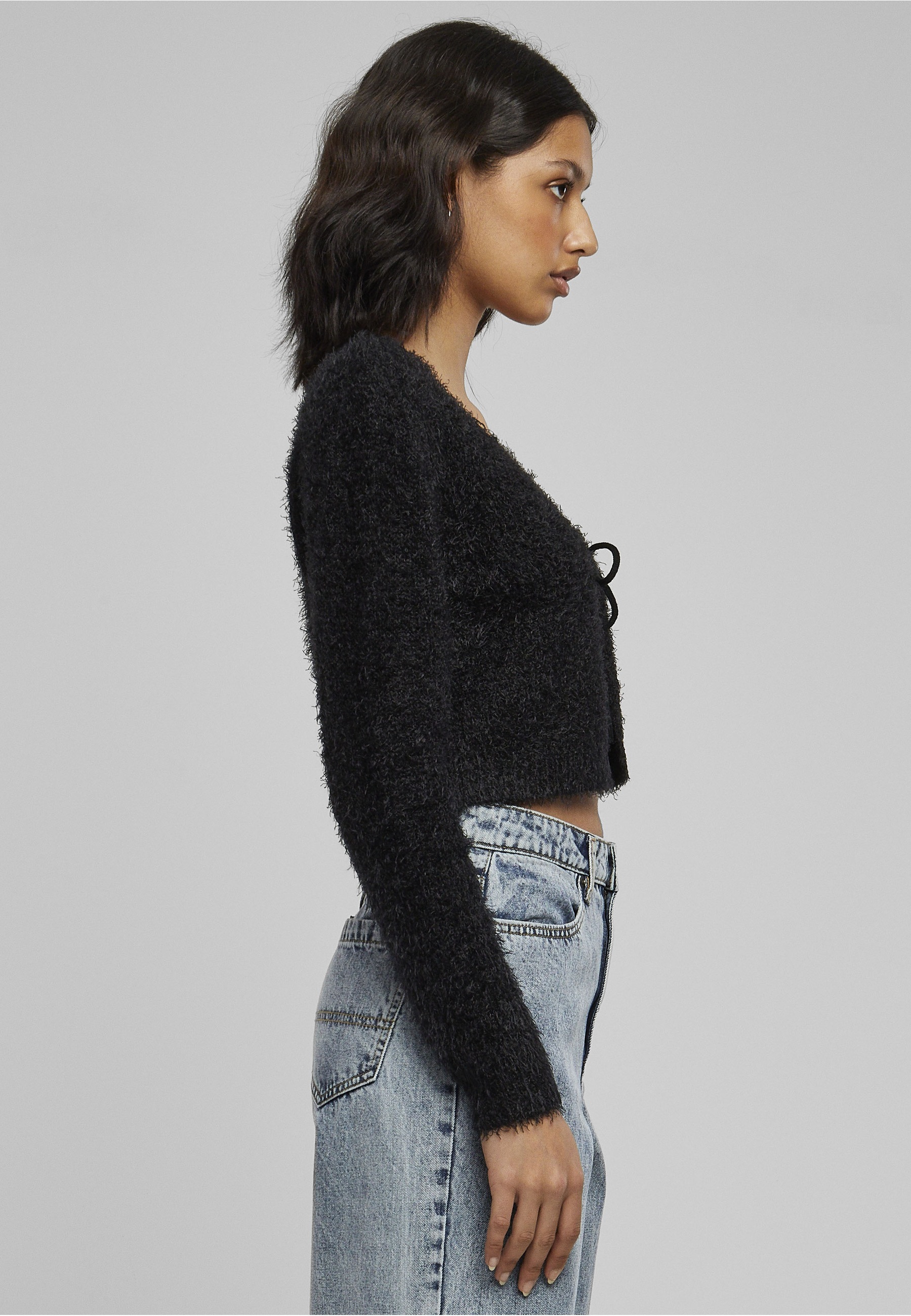 URBAN CLASSICS Strickjacke »Urban Classics Damen Ladies Tied Cropped Feather Cardigan« 1 Stk.