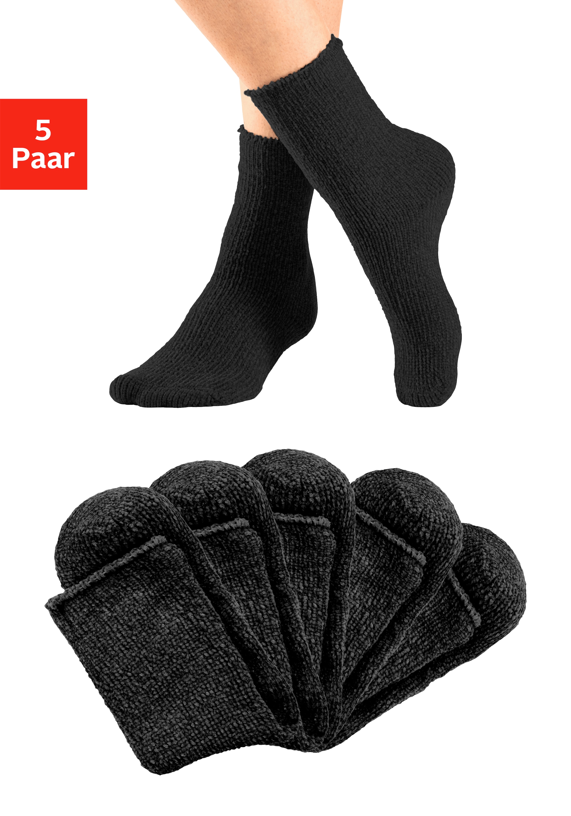 Lavana Kuschelsocken "Damensocken Flauschige kuschelige warme Plüsch Socken" Packung, 5 Stk. tlg. ideal als Bettsocken