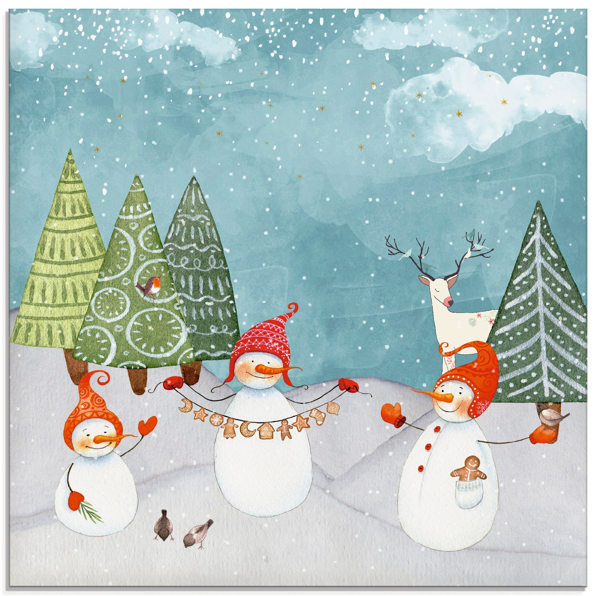 Artland Glasbild "Schneemänner und Tierfreunde" Weihnachten 1 Stk. tlg. in verschiedenen Größen