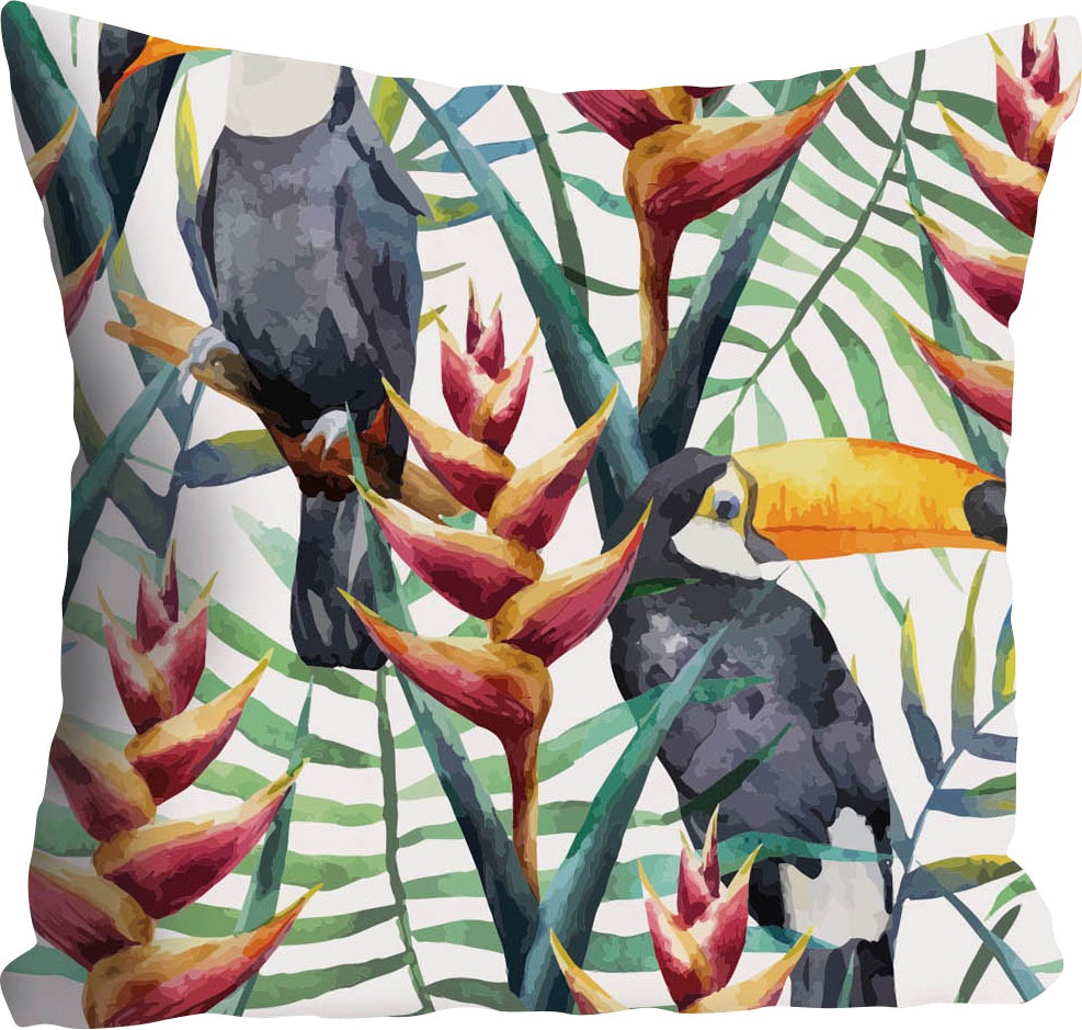 queence Dekokissen "Lea" Kissenhülle,Tukan,Exotisch,Bunt,Vogel,Tropisch,Dsc günstig online kaufen