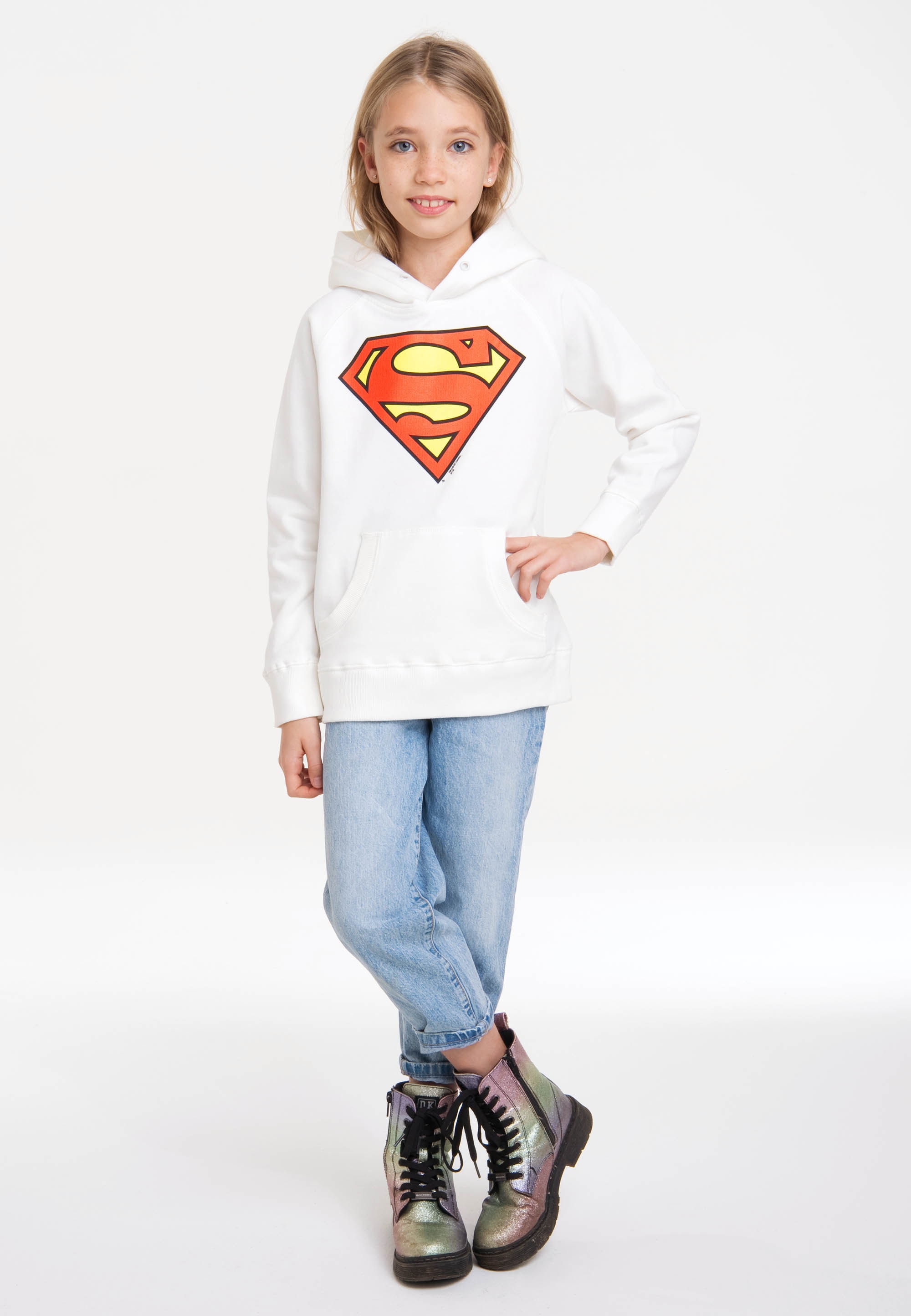 LOGOSHIRT Kapuzensweatshirt »DC stylischem Logo«, für | BAUR ▷ - Batman mit Superman- Aufdruck
