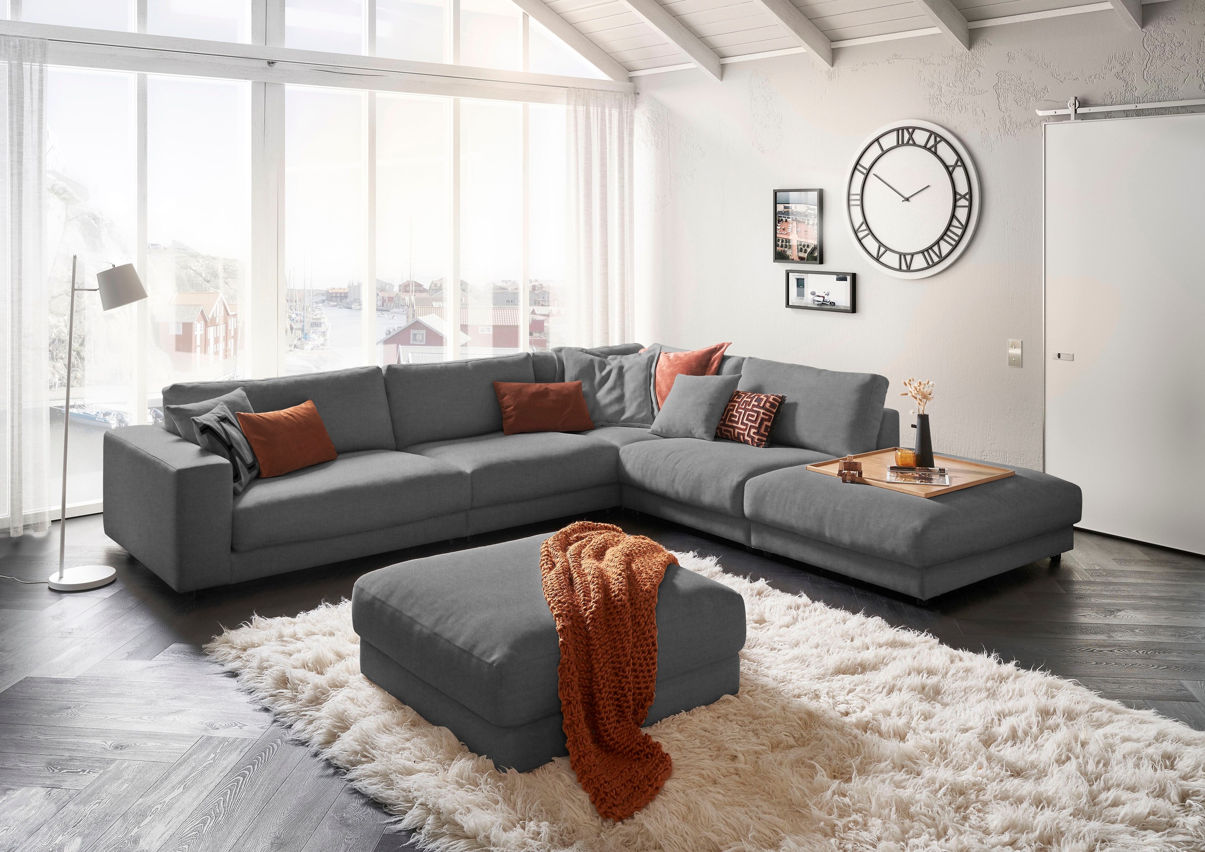 3C Candy Ecksofa »Enisa II, bequem und komfortabel, großes Familiensofa, L-Form«, incl. 3 Flatterkissen, wahlweise mit Flecken-Schutz-Bezug Easy care
