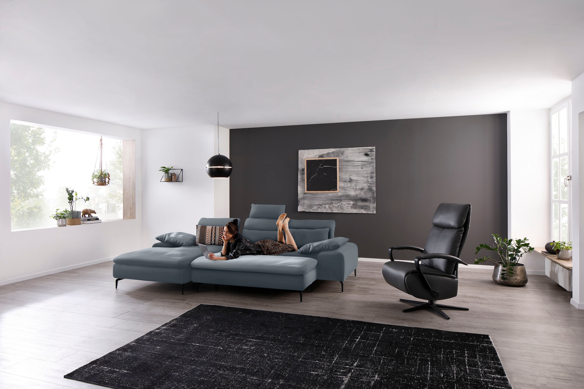 W.SCHILLIG Ecksofa "valentinoo, Designsofa, bequem, elegant und zeitlos, L-Form" inklusive Hocker, mit Sitztiefenverstellung, Breite 299 cm