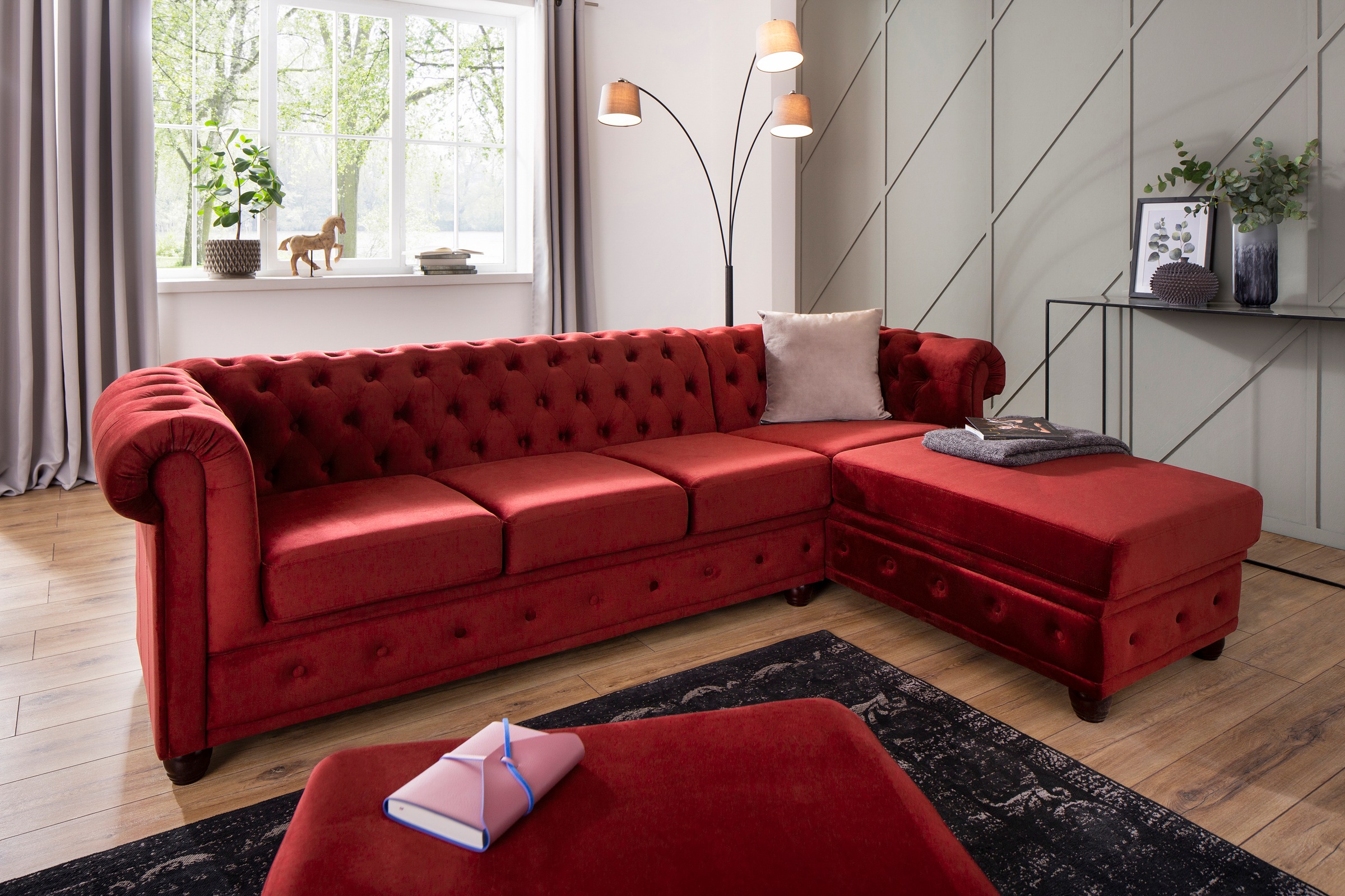 Home affaire Ecksofa New Castle, mit hochwertiger Knopfheftung in Chesterfield-Design, B/T/H: 255(171/72