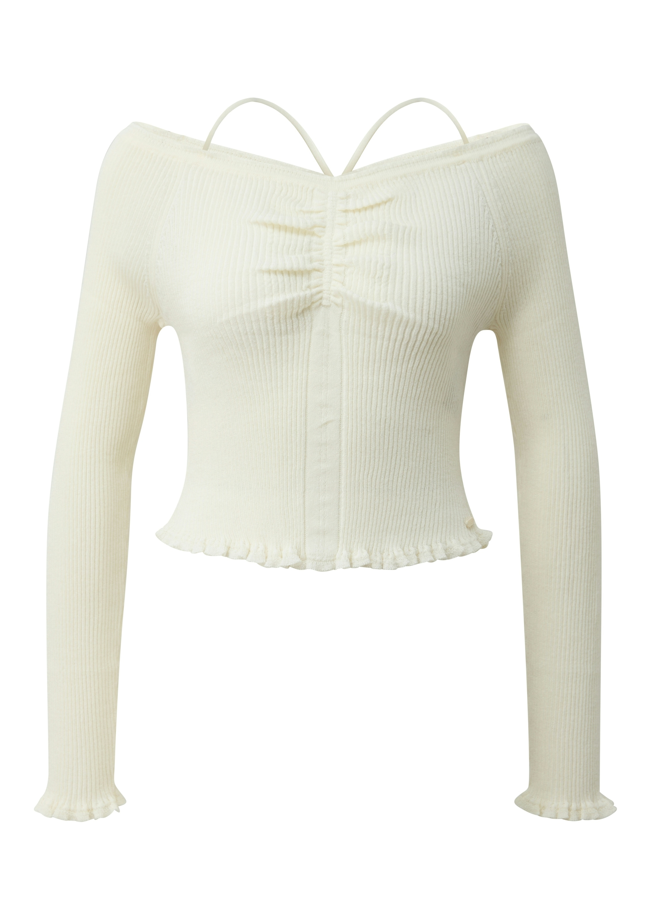 QS Strickpullover im Ripp-Look und mit U-Boot-Ausschnitt und Bändern