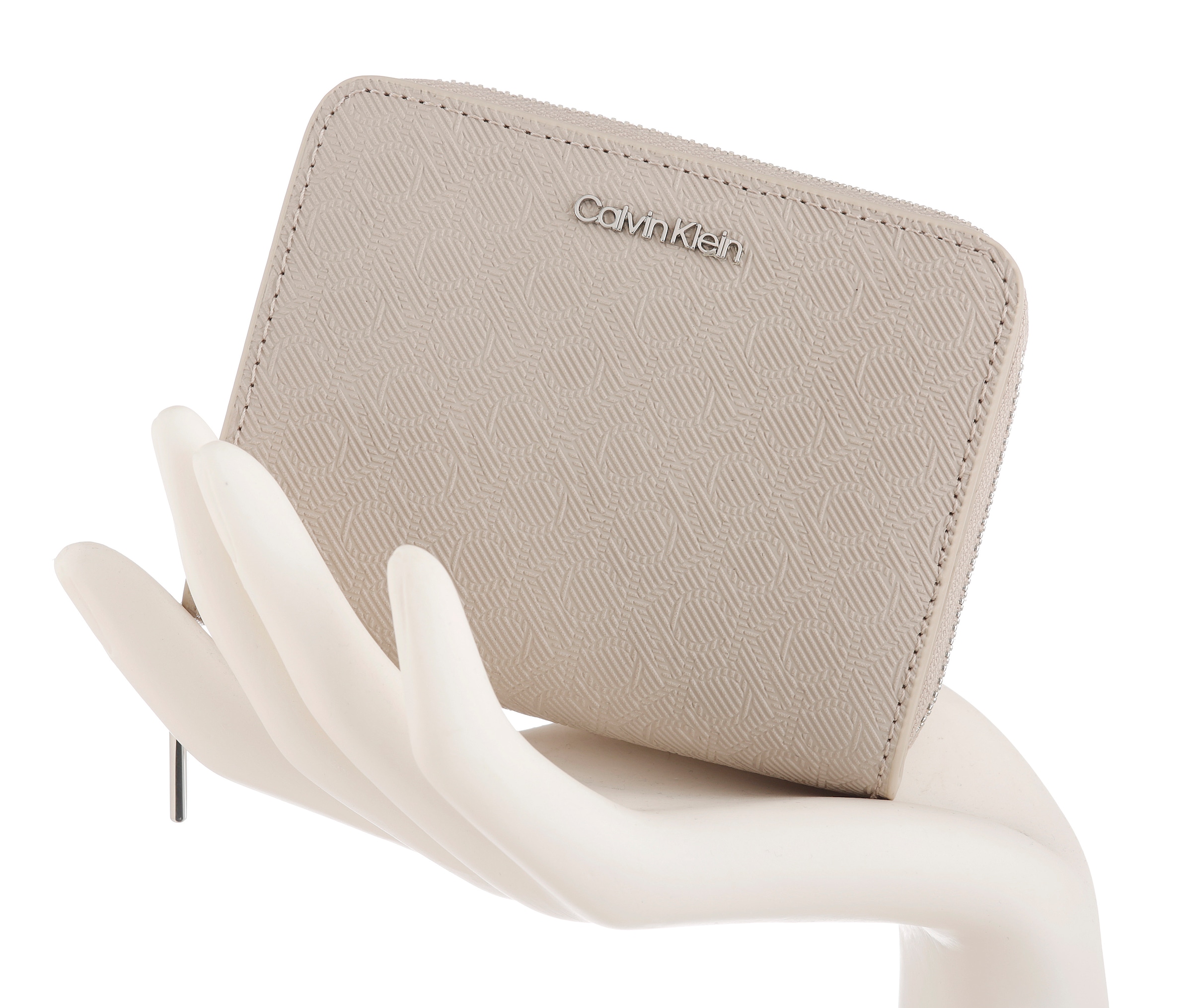 Calvin Klein Geldbörse »CK MUST AOP MD ZIP AROUND W FLAP«, Damen Geldbeutel, Portemonnaie mit Monogramm-Logomuster