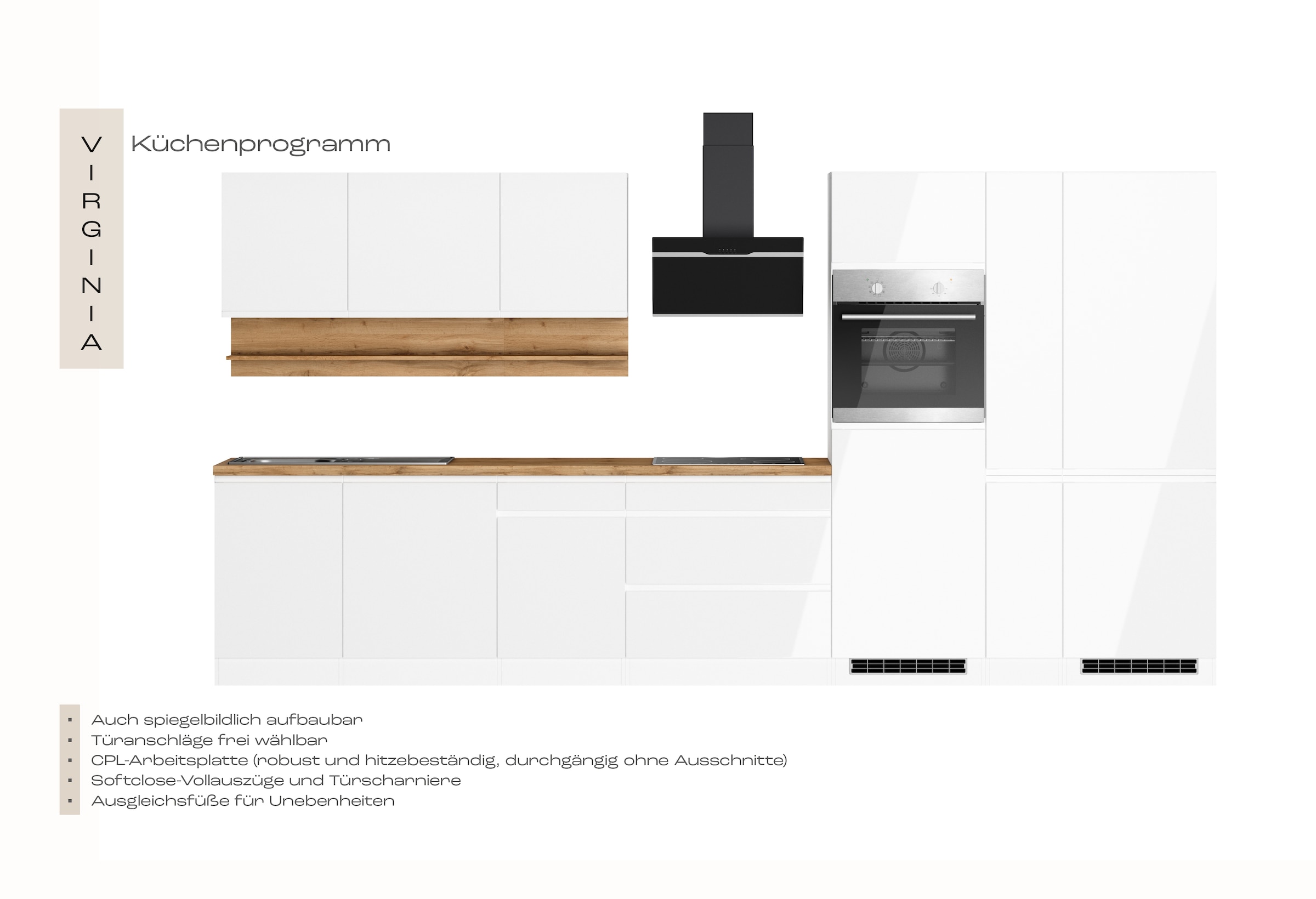 KOCHSTATION Küchenzeile »KS-Virginia,neu in verbesserter Ausführung« Breite 390 cm, Soft-Close, ohne E-Geräte