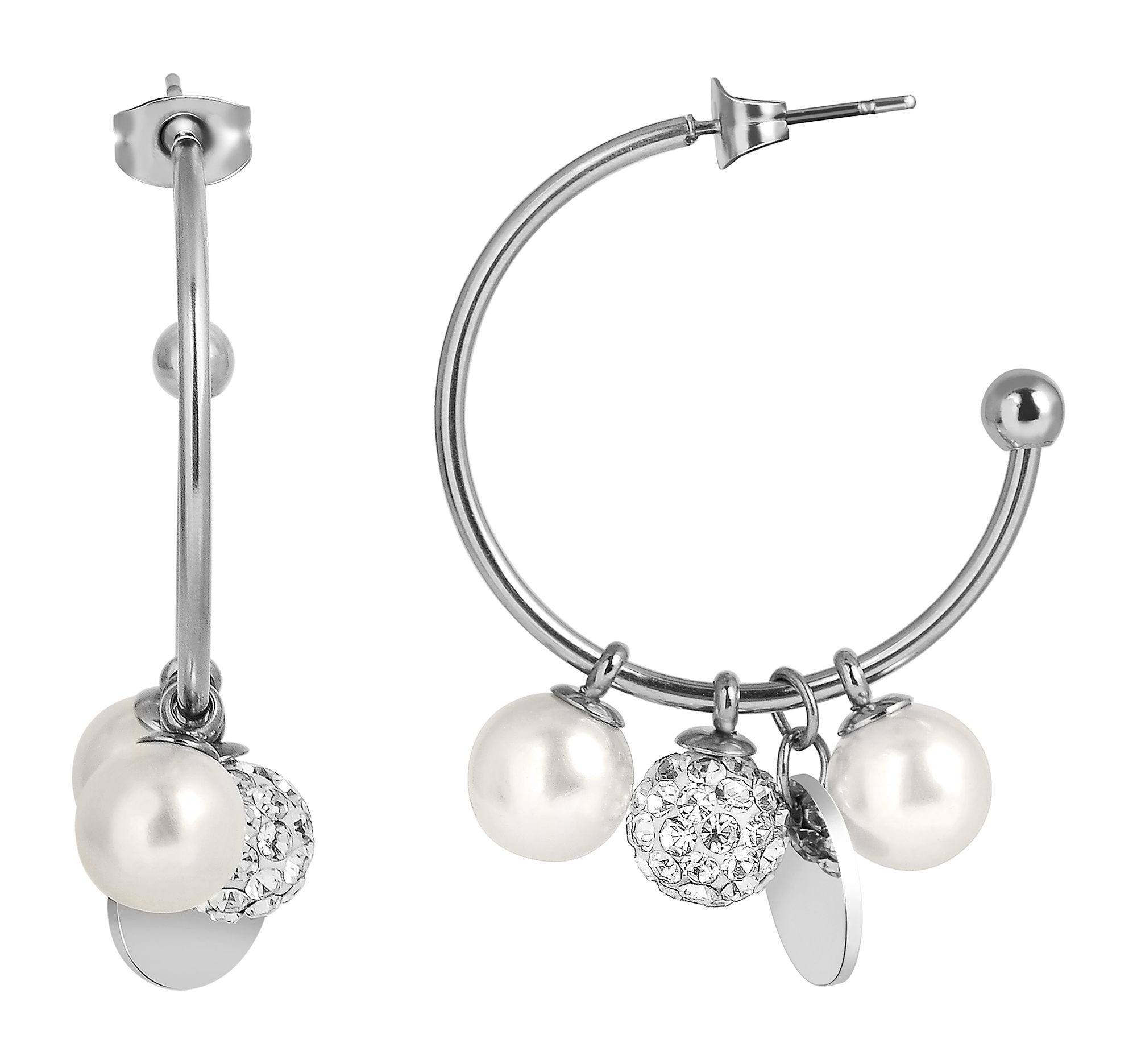 Adelia´s Paar Creolen »Damen Ohrringe – Creole aus Edelstahl mit Perle« Schöne Geschenkidee zum Muttertag