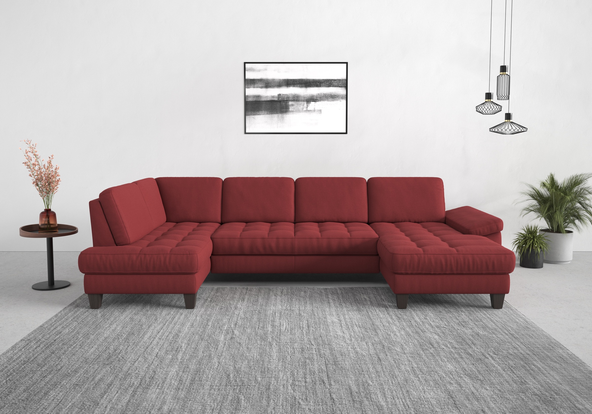 Wohnlandschaft SIT & MORE "Westham U-Form", rot (bordeaux), B:338cm H:88cm T:172cm, 100% Polyester, Sofas, Wohnlandschaft, wahlweise mit Bettfunktion, Bettkasten, Sitztiefenverstellung 7