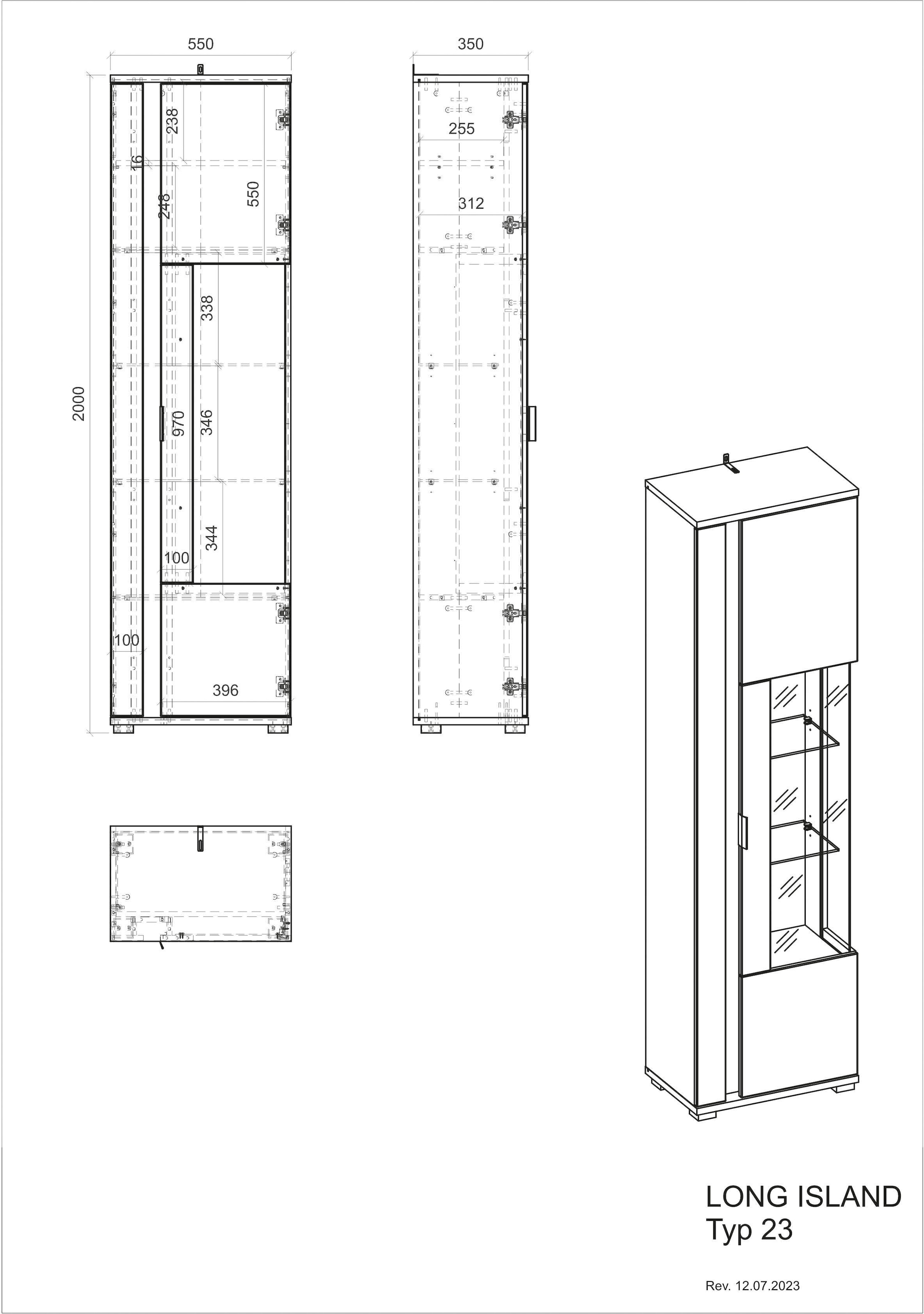 INOSIGN Vitrine »LONG ISLAND«, (1 St.), in moderner Trendfarbe,inklusive senkrechter Beleuchtung,Breite 55 cm