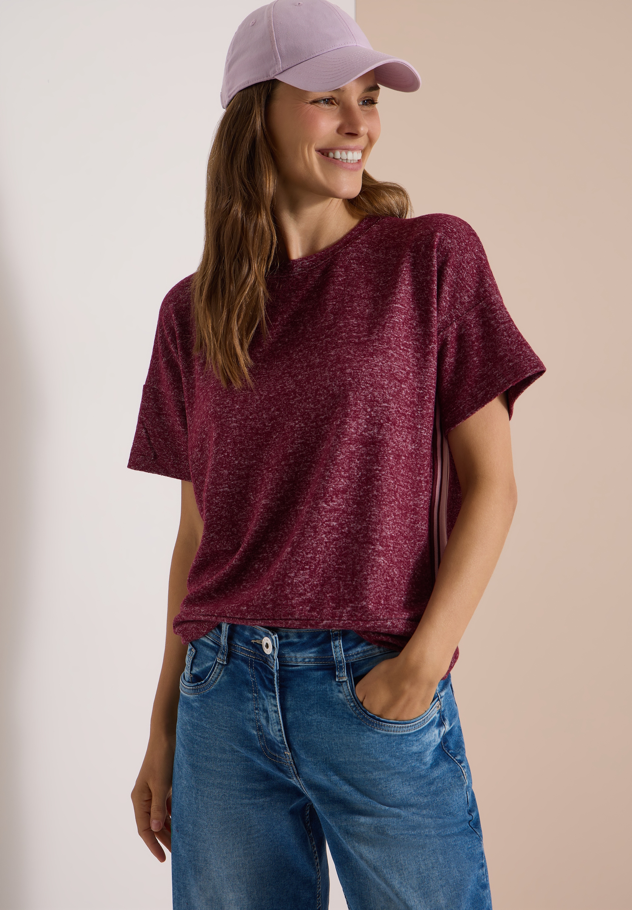 Cecil T-Shirt Sommmershirt -meliert -mit Rundhals und Tape-Details seitlich