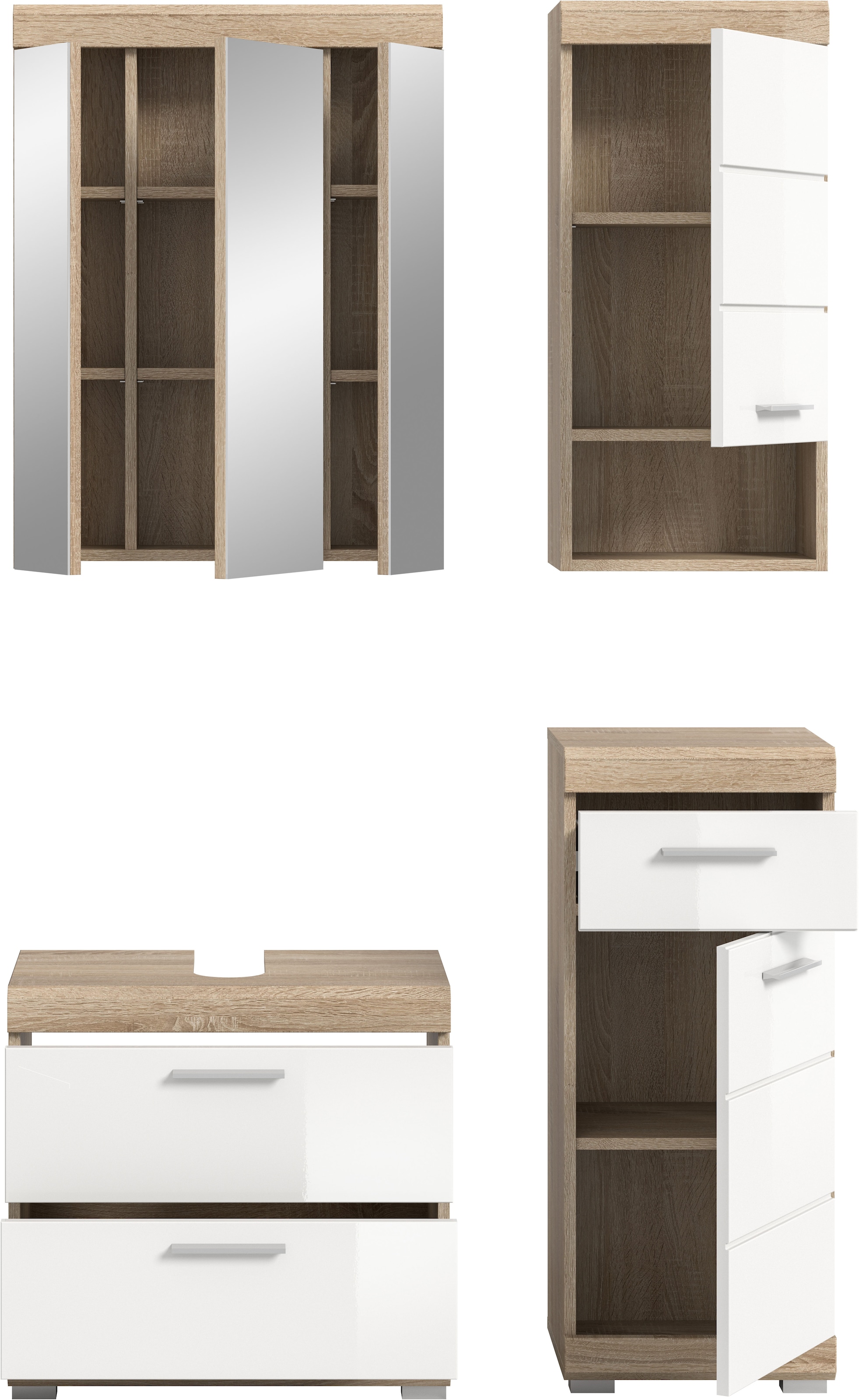 INOSIGN Badmöbel-Set »Siena, 4 teilig, bestehend aus:«, (Set), Waschbeckenunterschrank, Spiegelschrank, Unterschrank, Hängeschrank