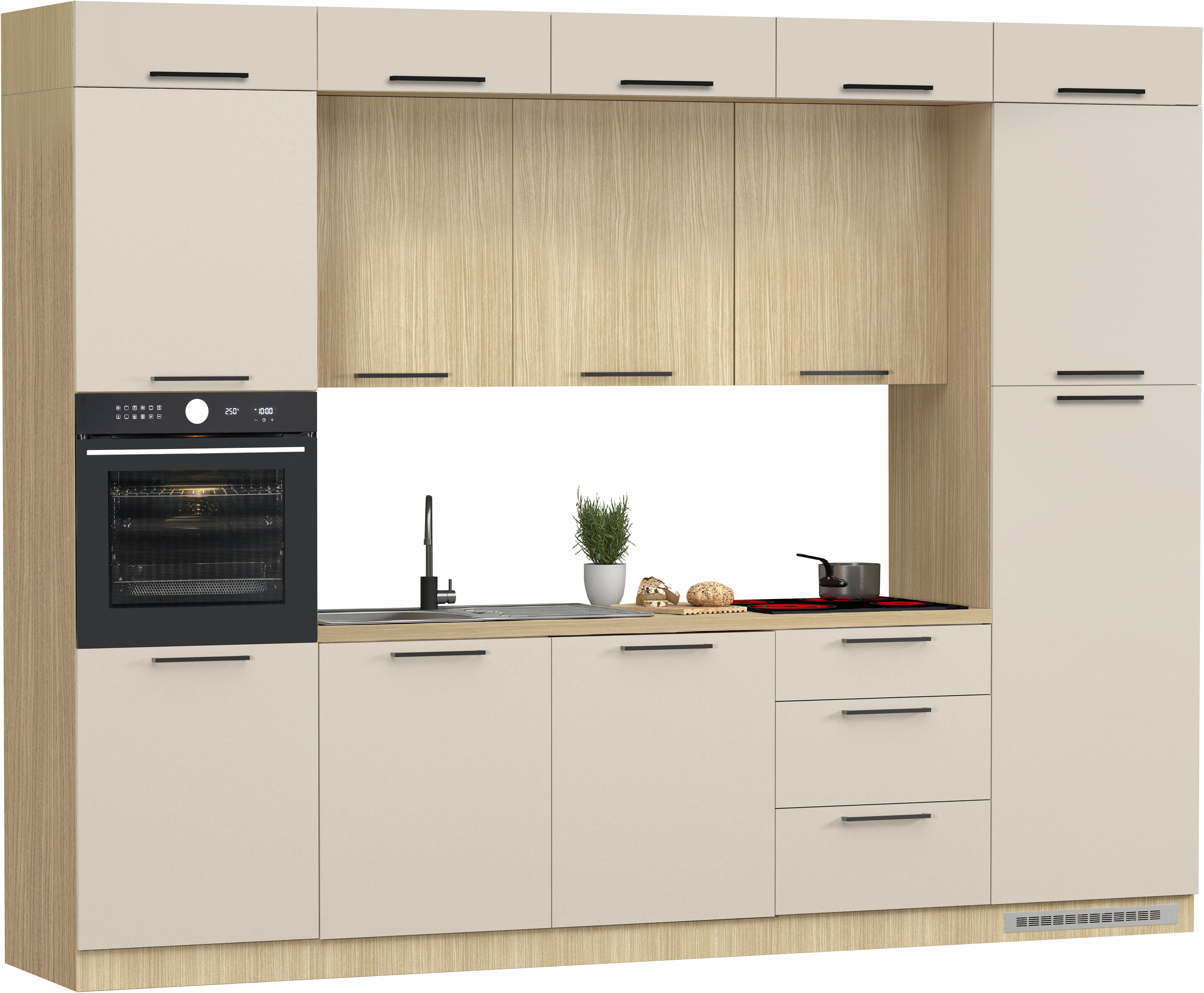 KOCHSTATION Küchenzeile "Luna, Einbauküche, Zeilenküche, mit Soft-Close Funktion, Made in Italy" Breite 300 cm ohne E-Geräte, mit Spüle+Siphon und Aufsatz
