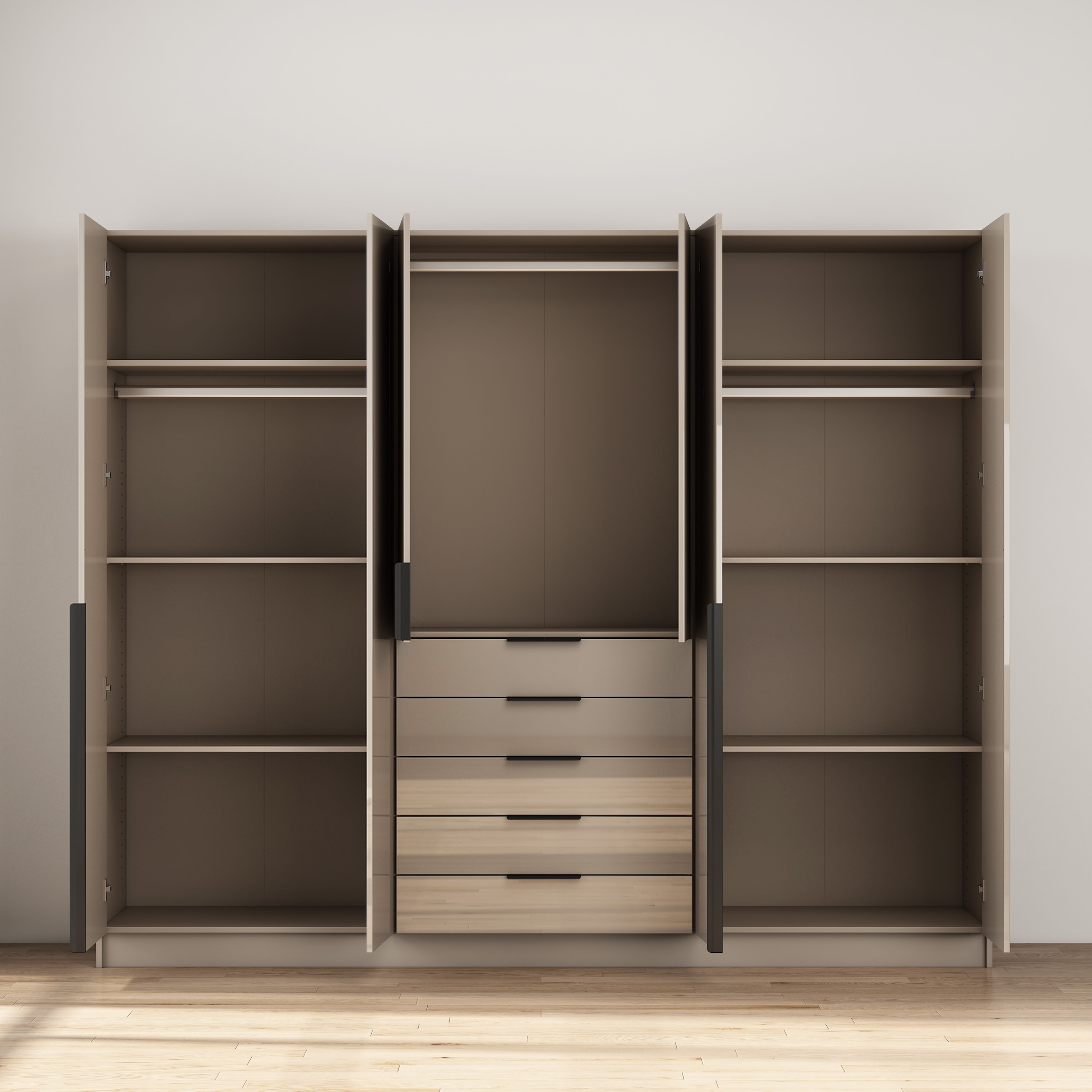 OTTO home Kleiderschrank »Annor Schlafzimmerschrank Breite 242cm hochglanz Schrank Garderobe« Drehtürenschrank mit perfekter Innenausstattung - elegante Türgriffe