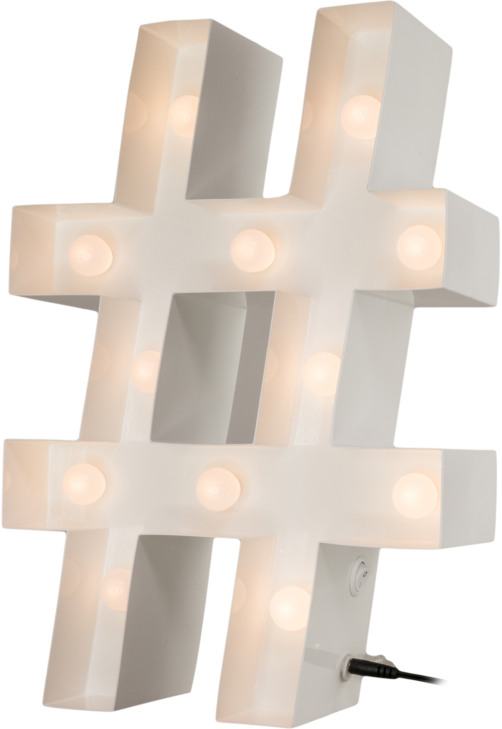 MARQUEE LIGHTS LED Dekolicht "Hashtag", 12, H: 38cm, 1 Stk., weiß, Leuchten, Wandlampe, Tischlampe Hashtag Symbol 12 Leuchtmittel - 26x38 cm