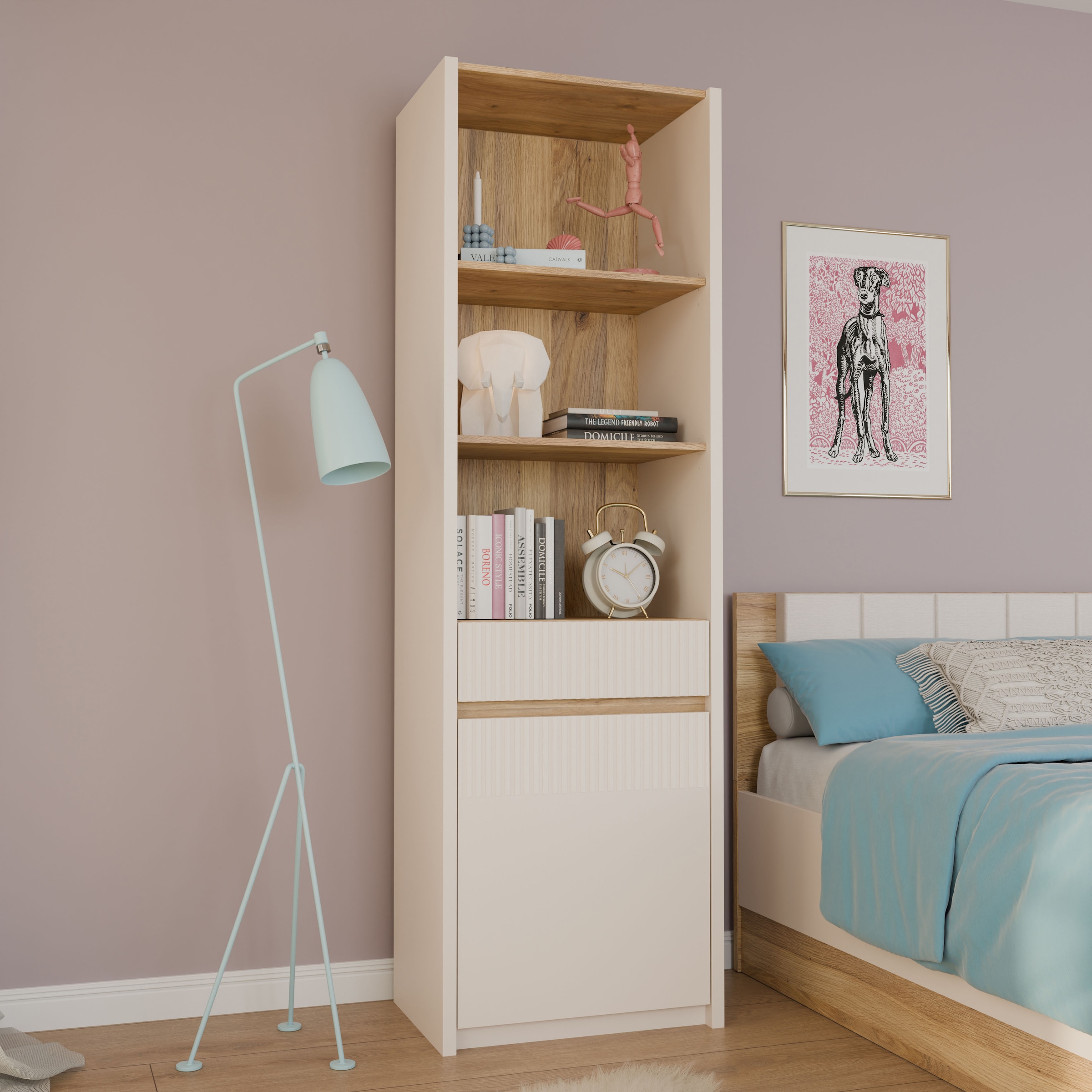 FORTE Stauraumregal »Oak Squere« Schubkasten mit Vollauszug, Front Lamellenoptik, inklusive Beleuchtung