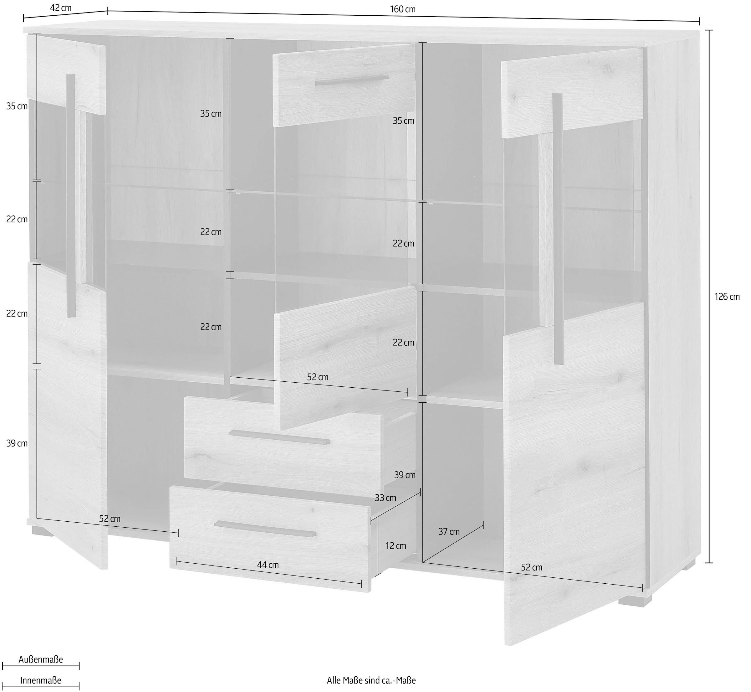 INOSIGN Highboard »Cantara, moderner Schrank, Vitrine in Eiche Dekor oder weiß«, schwarze Stangengriffe, ausreichend Stauraum, vielseitig einsetzbar