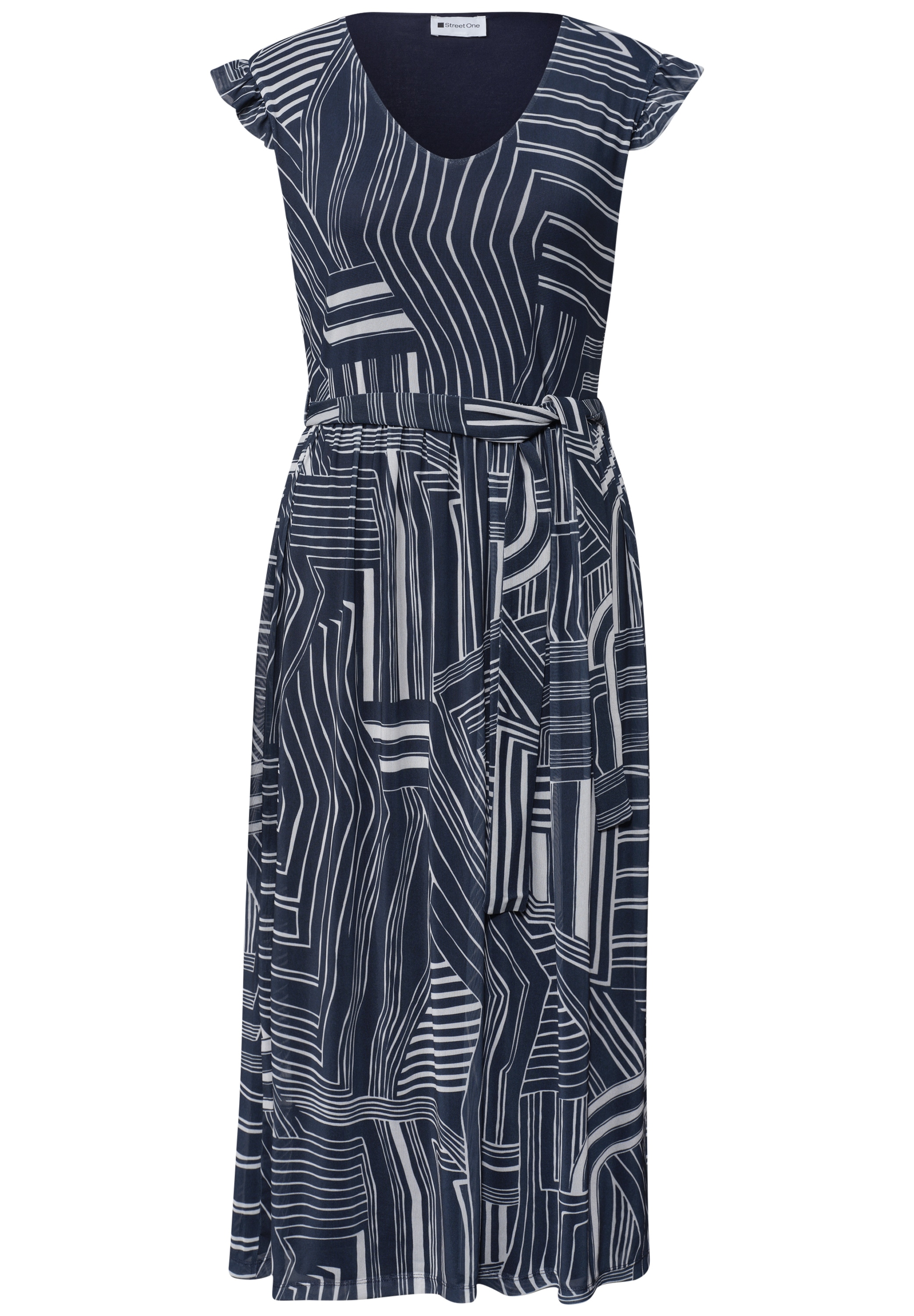 STREET ONE Midikleid Eingrifftaschen Midikleid aus Mesh mit Print