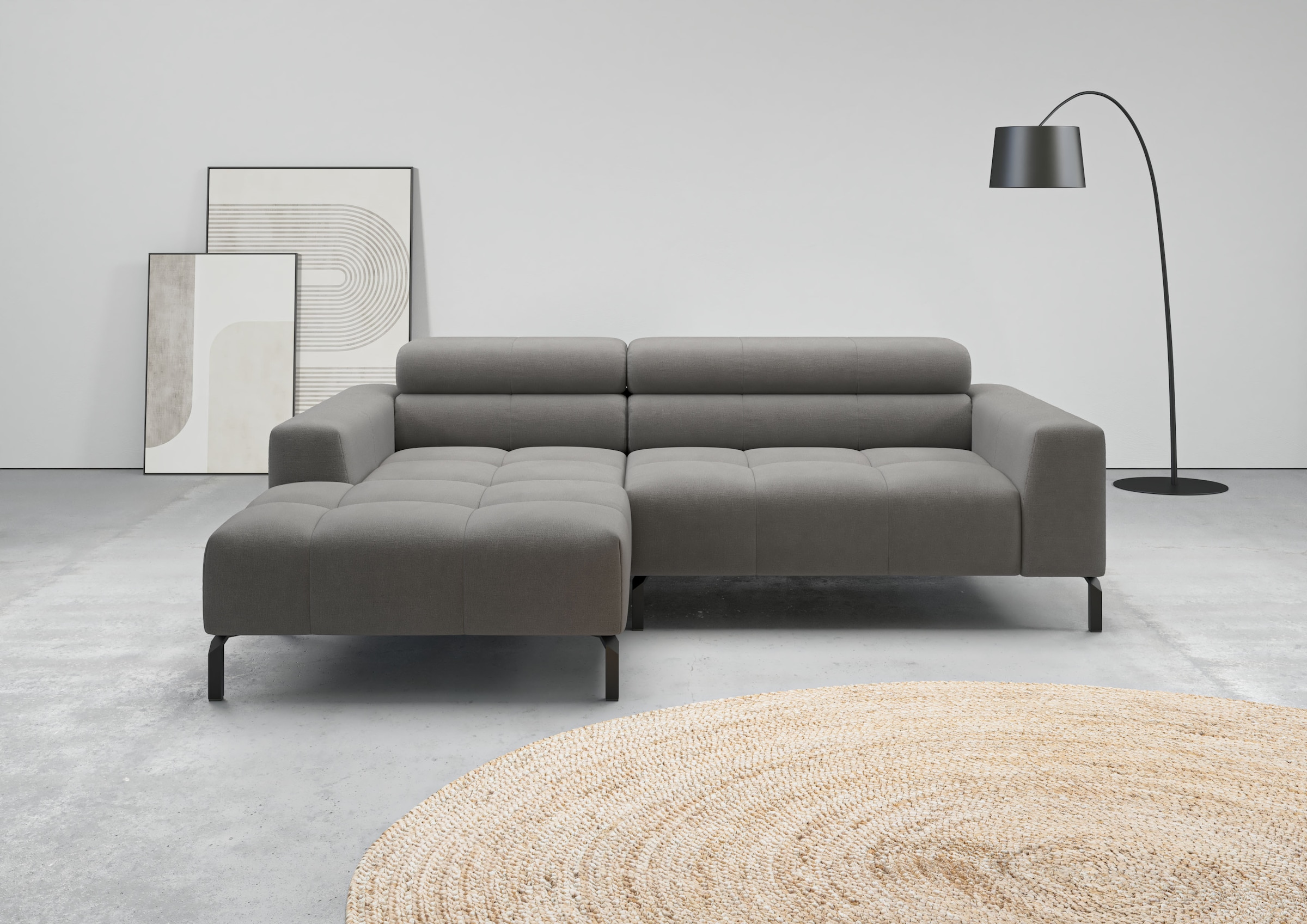Ecksofa HOME AFFAIRE, B:223cm H:71cm T:179cmanthrazit, 100% Polyester, Wohnzimmer, Sofas, "Ecksofa Claya, L-Form, Kopfteilverstellung, Breite 223