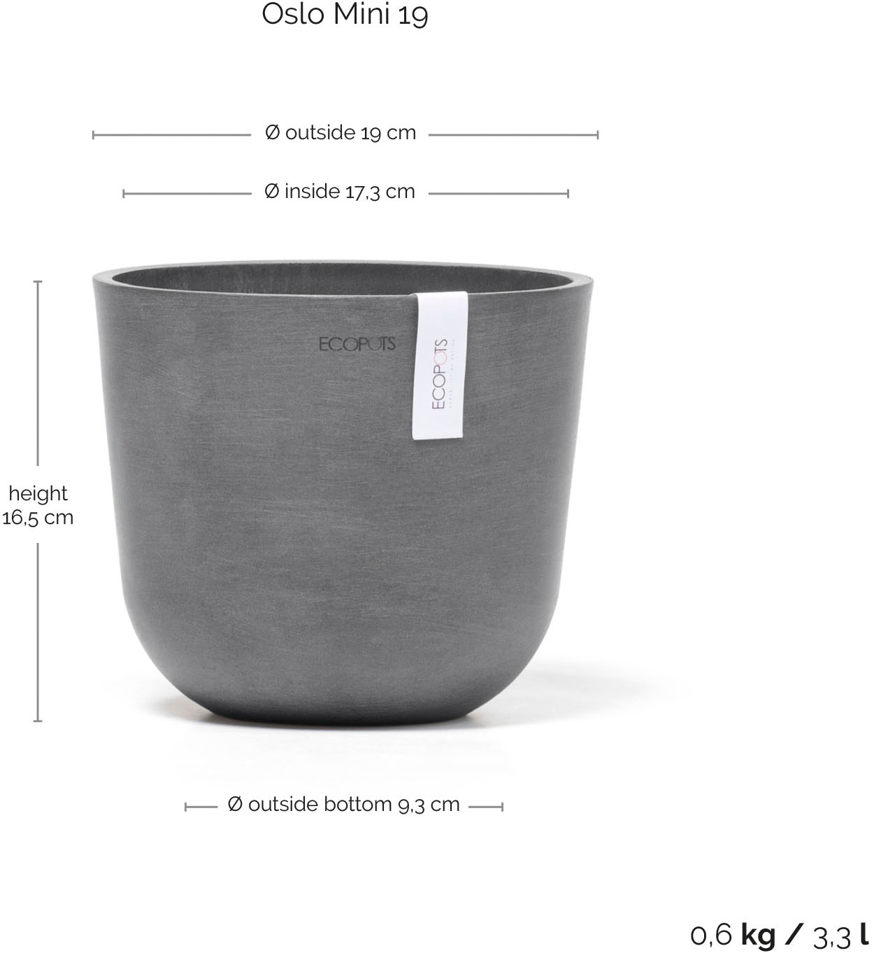 ECOPOTS Blumentopf »Oslo Mini 19 Grau« für den Innenbereich