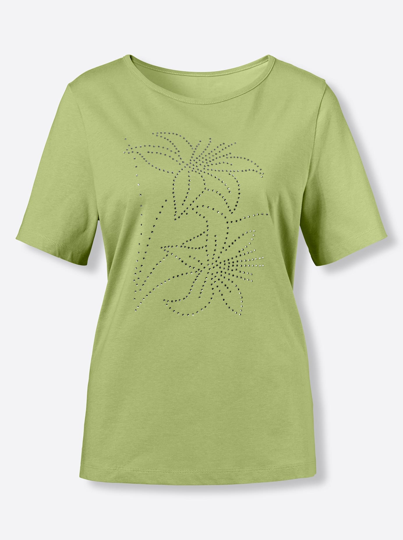 Kurzarmshirt CLASSIC BASICS "Shirt", Damen, Gr. 42, grün (kiwi), 100% Baumwolle, geblümt, gemustert, unifarben, Rundhals, Shirts