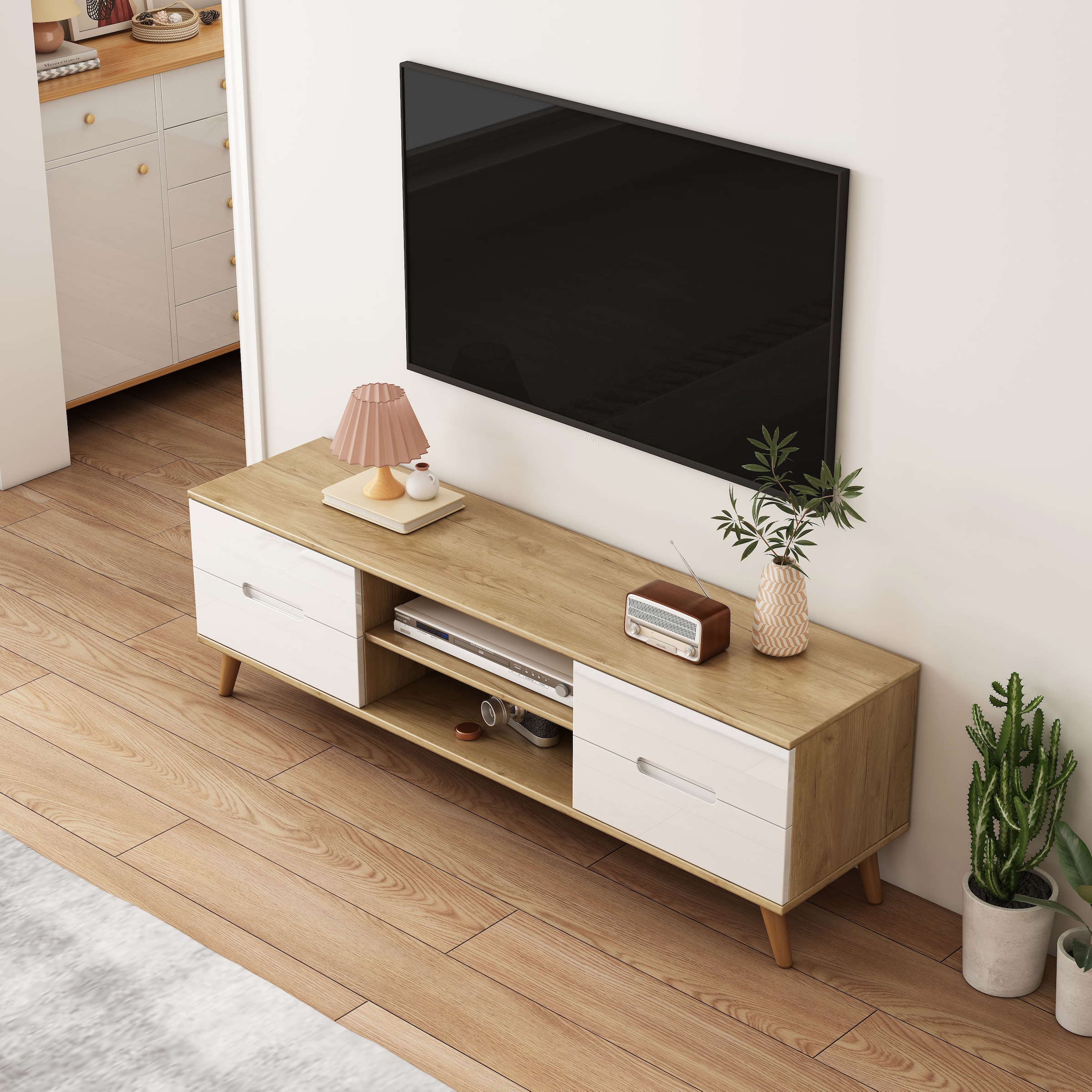 OTTO home TV-Board »Lund« glänzende Fronten, Kabeldurchführung, helles Holzdekor, Breite 160 cm
