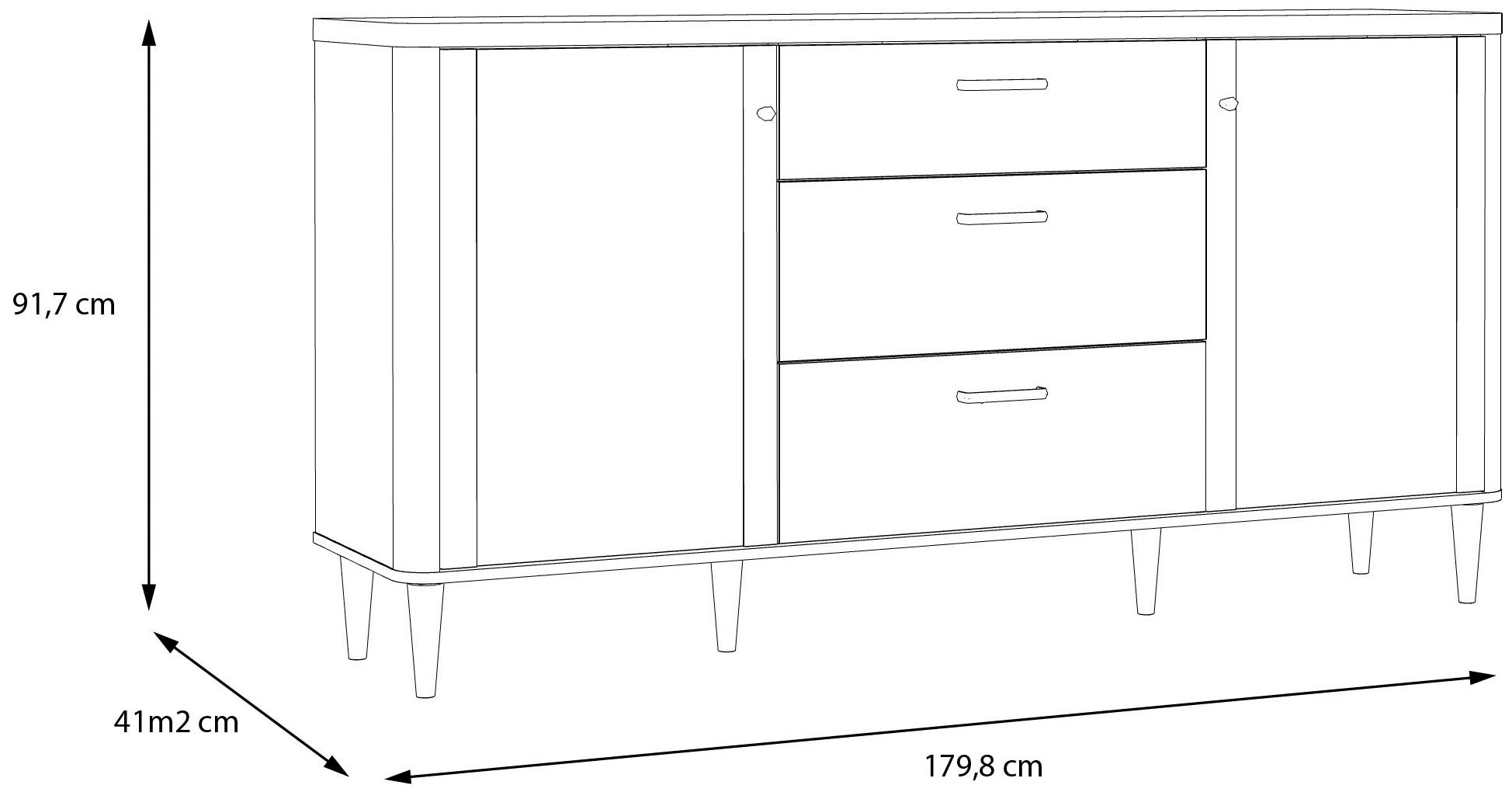 FORTE Sideboard, B/H/T 179,8/91,7/41,2 cm Echtholzfüße
