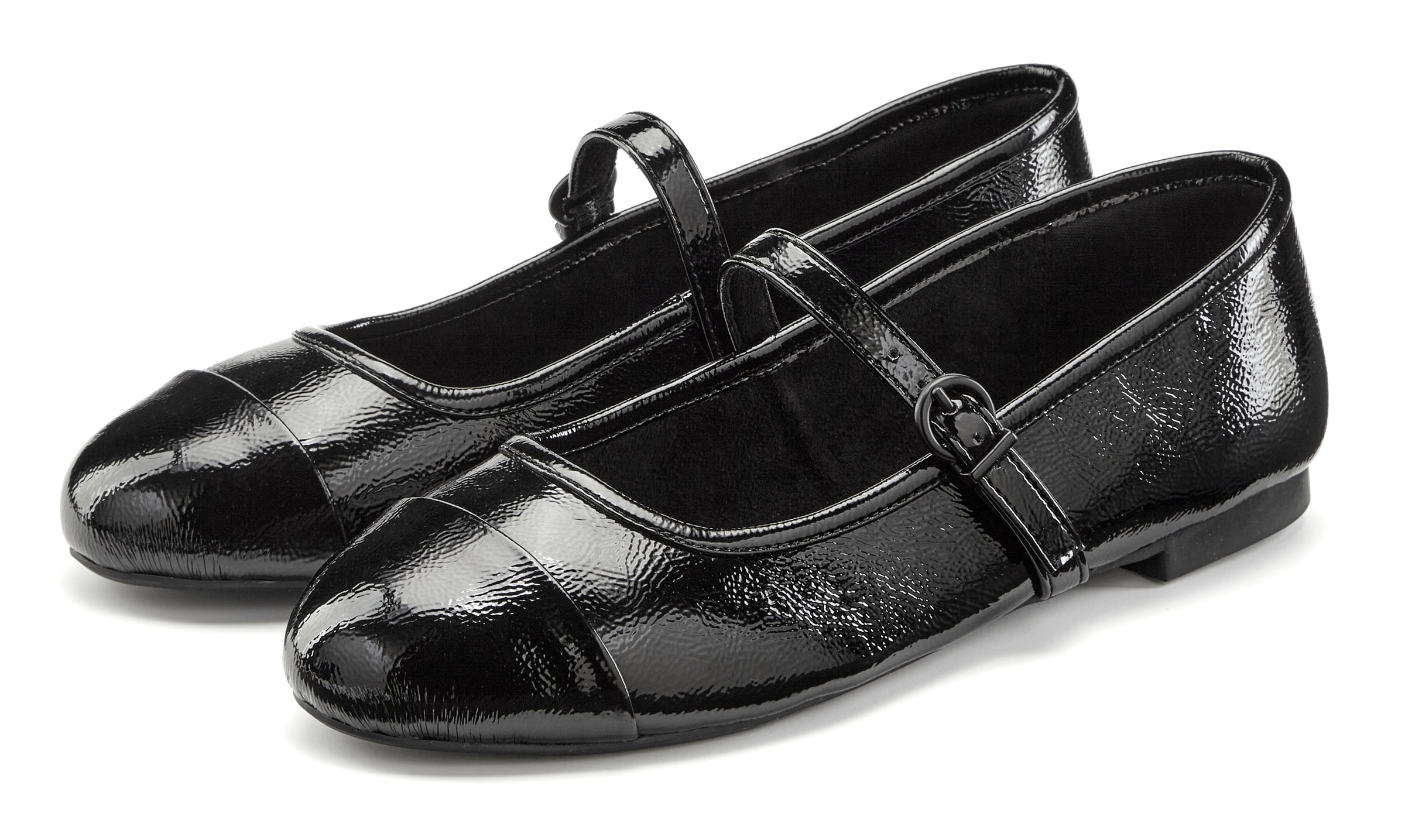 French Connection Ballerina "Riemchenballerina, Mary-Jane Schuhe, Spangenschuh, Flacher Halbschuh" Riemchenballerina in glänzender Lack-Optik mit verstellbarer Schnalle